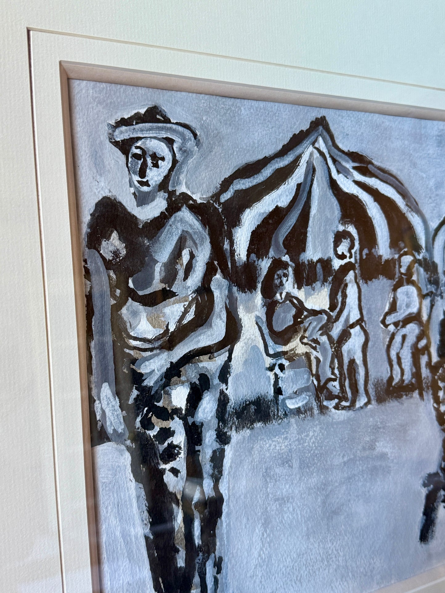 Richard Derby Tucker Figural Abstract Tonal Ink and Watercolor Group Portrait in Black Frame