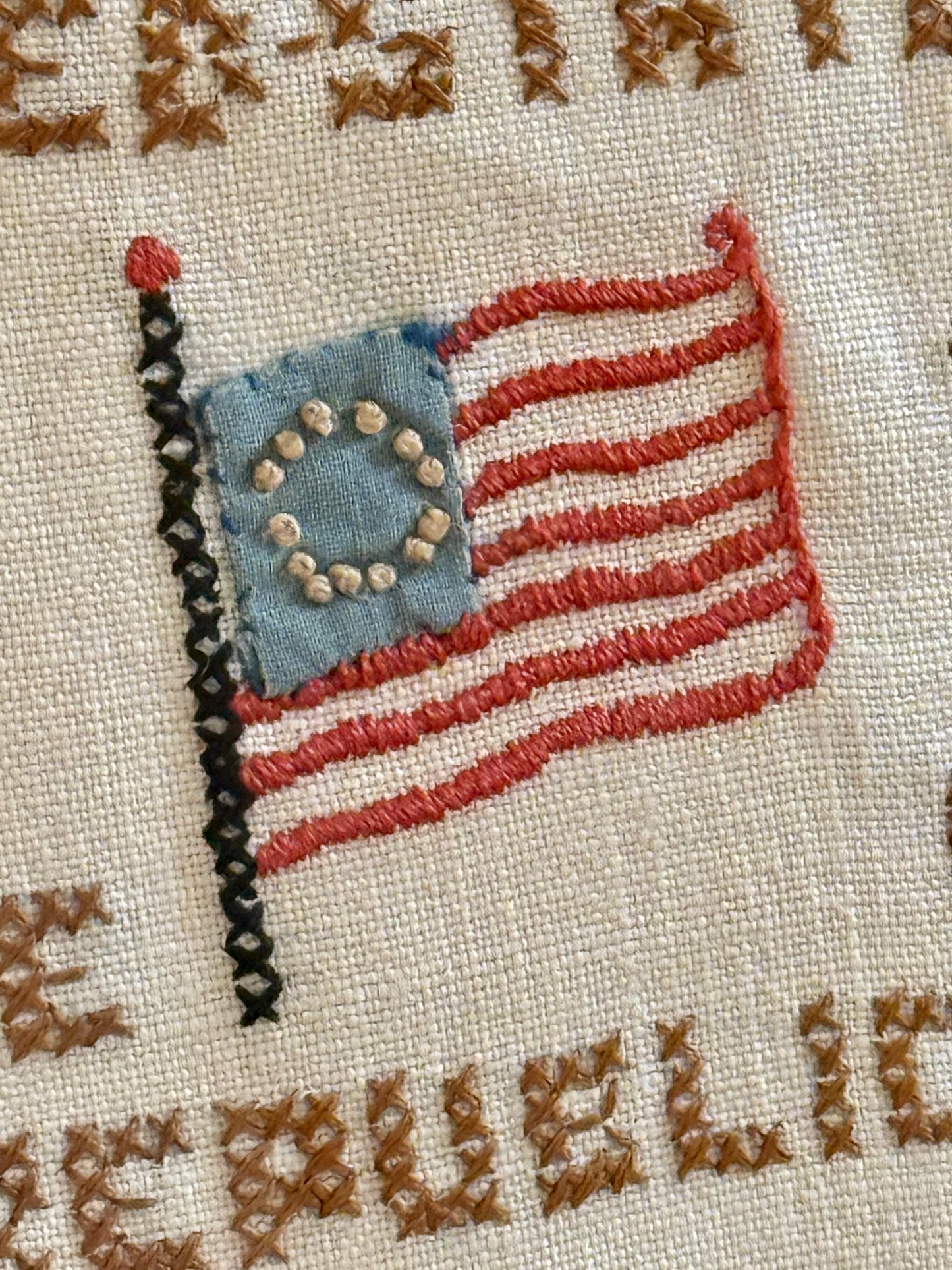 1959 Americana Pledge of Allegiance Cross Stitch Embroidery in Gold Frame