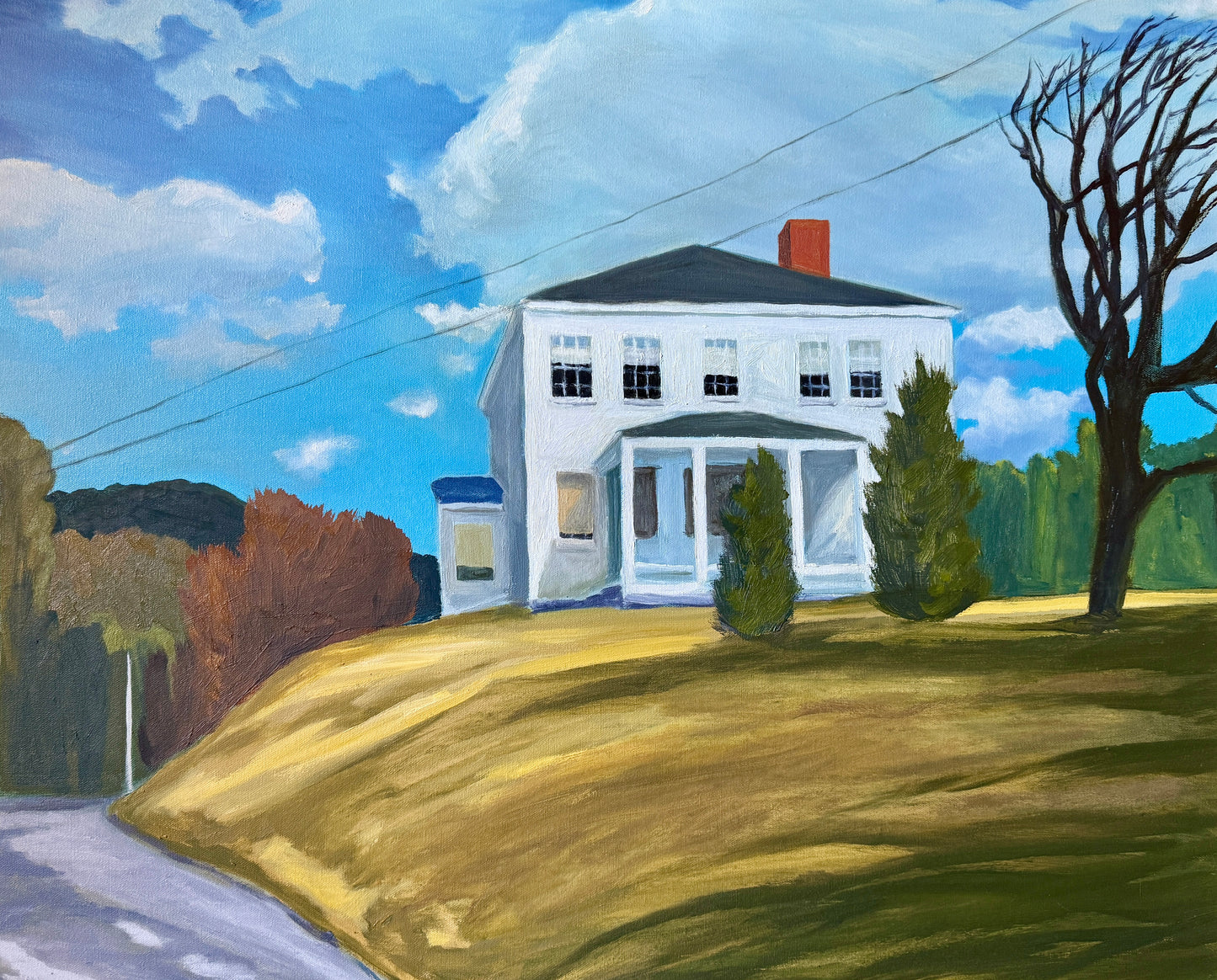 Eugene Horne March Wind White House Oil Painting in Gold Frame