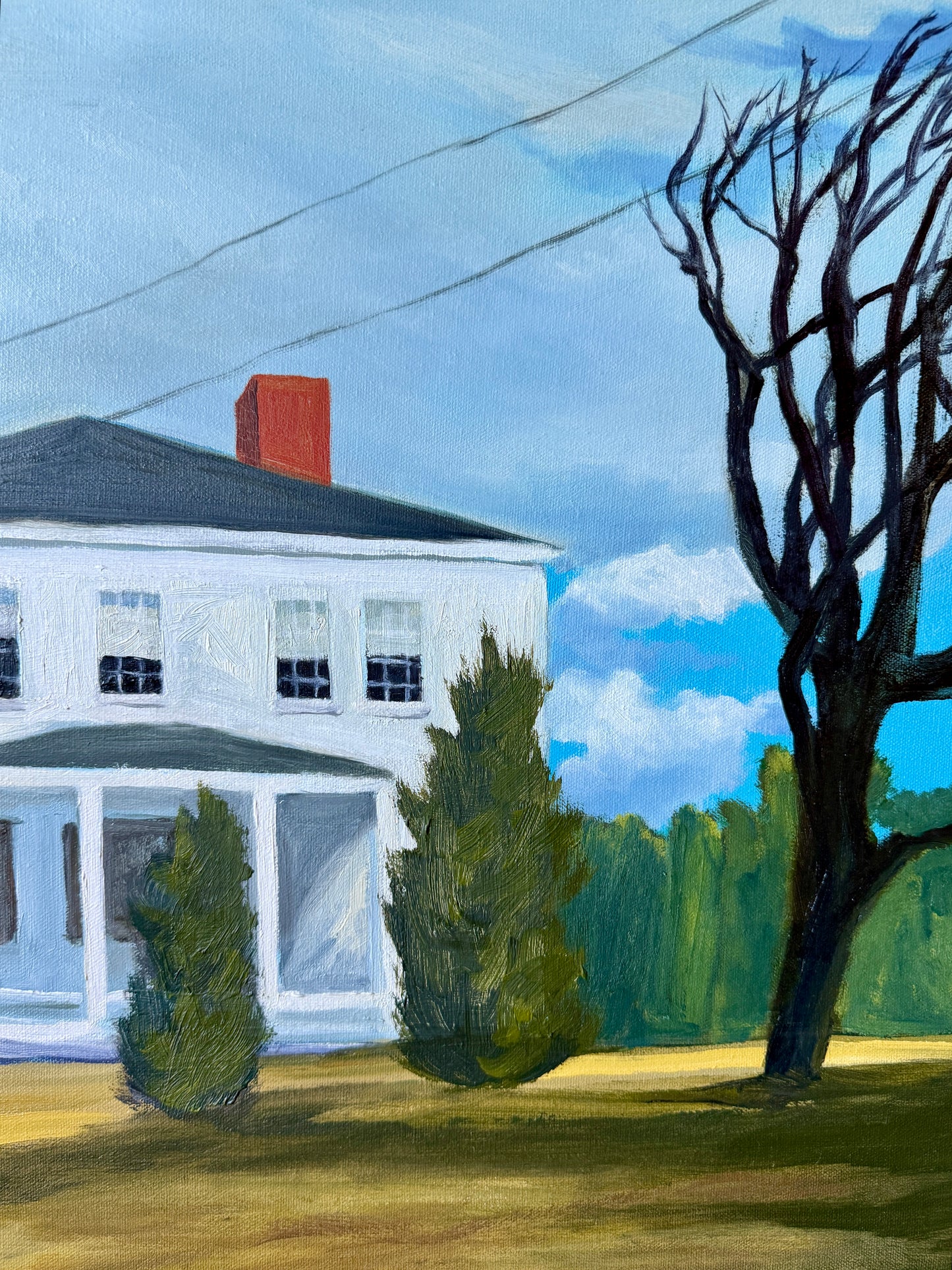 Eugene Horne March Wind White House Oil Painting in Gold Frame