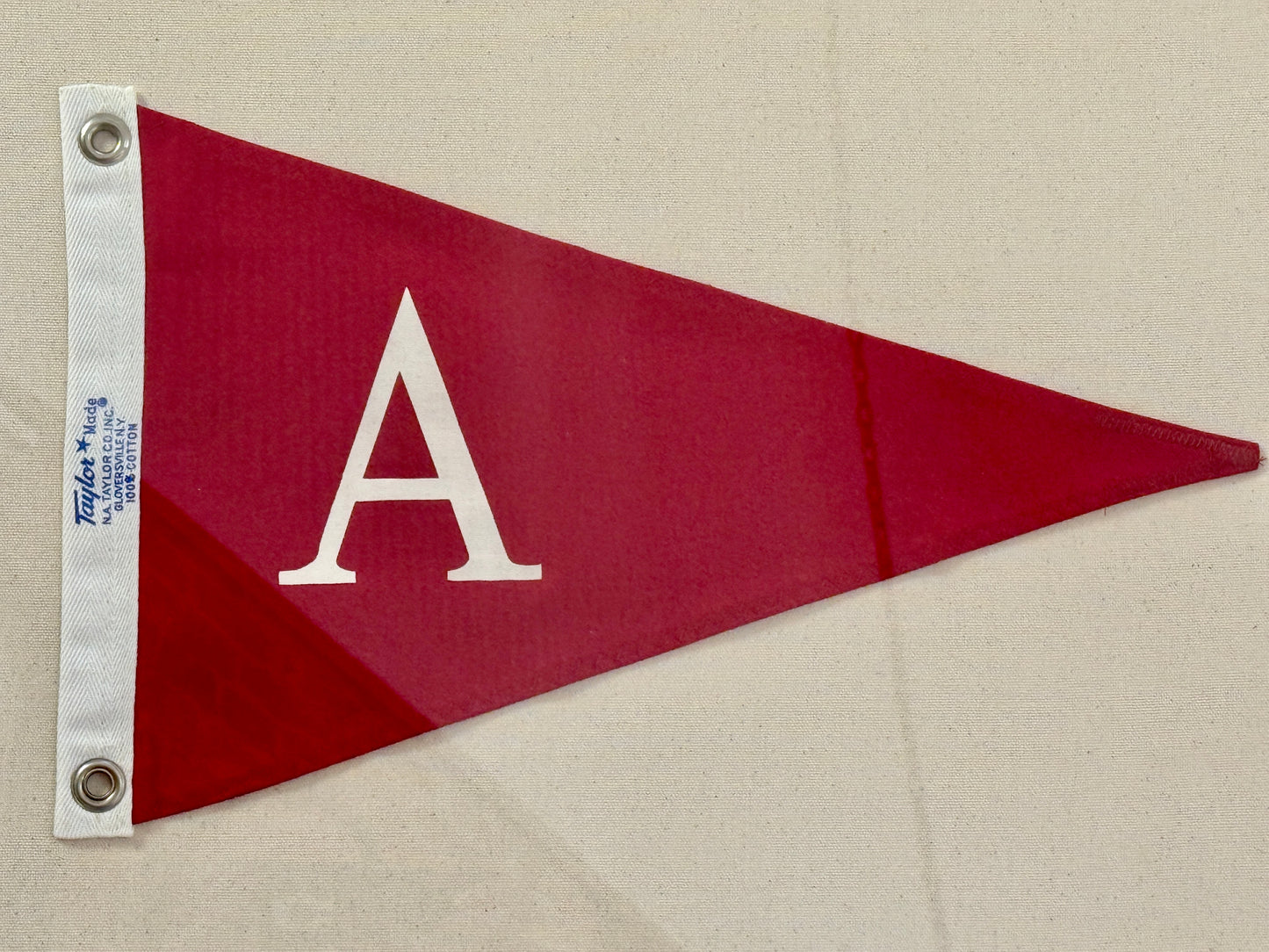 Vintage Red Canvas "A" Burgee Nautical Flag on Ivory Duck Cloth in Gold Frame