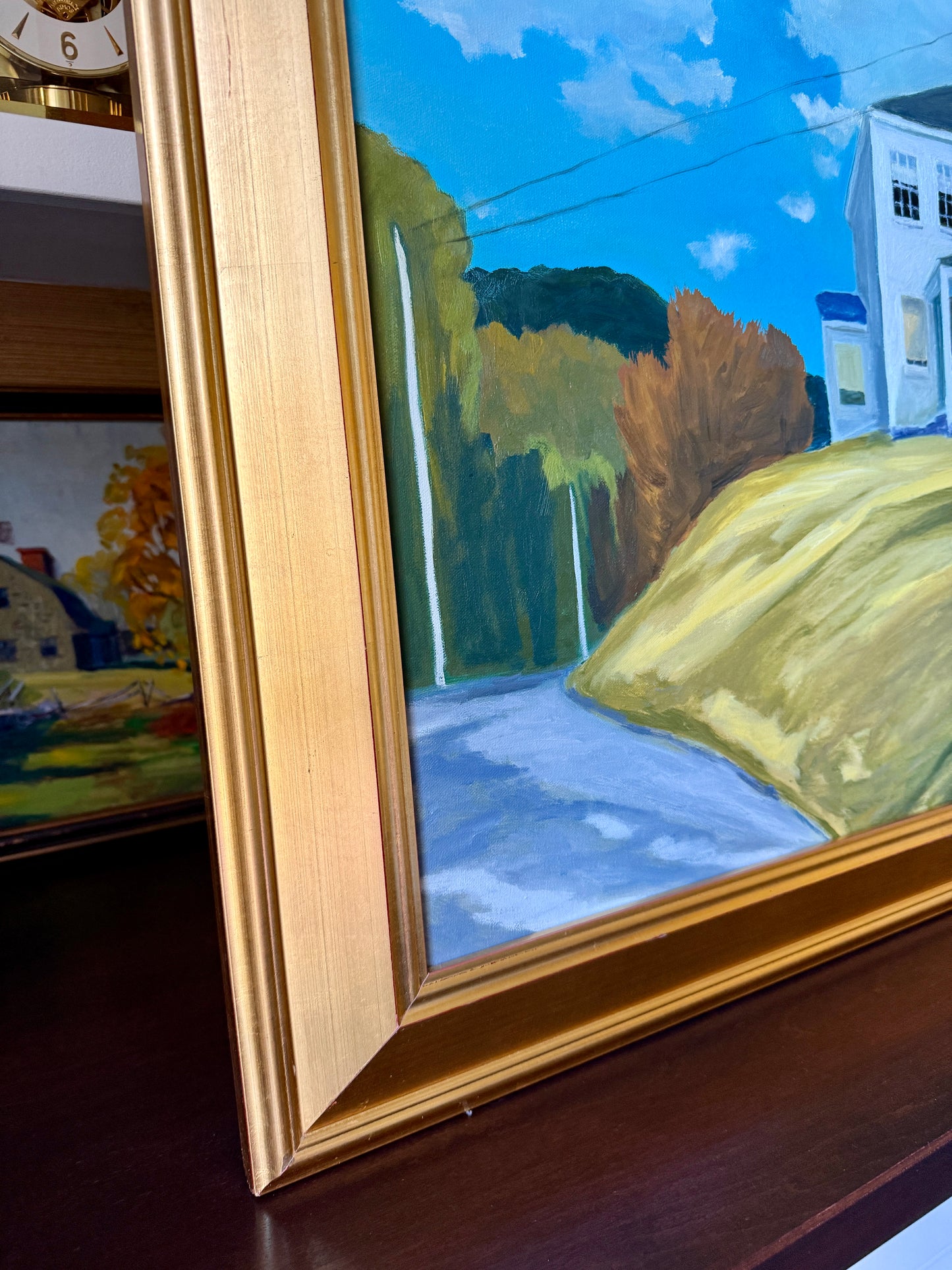 Eugene Horne March Wind White House Oil Painting in Gold Frame