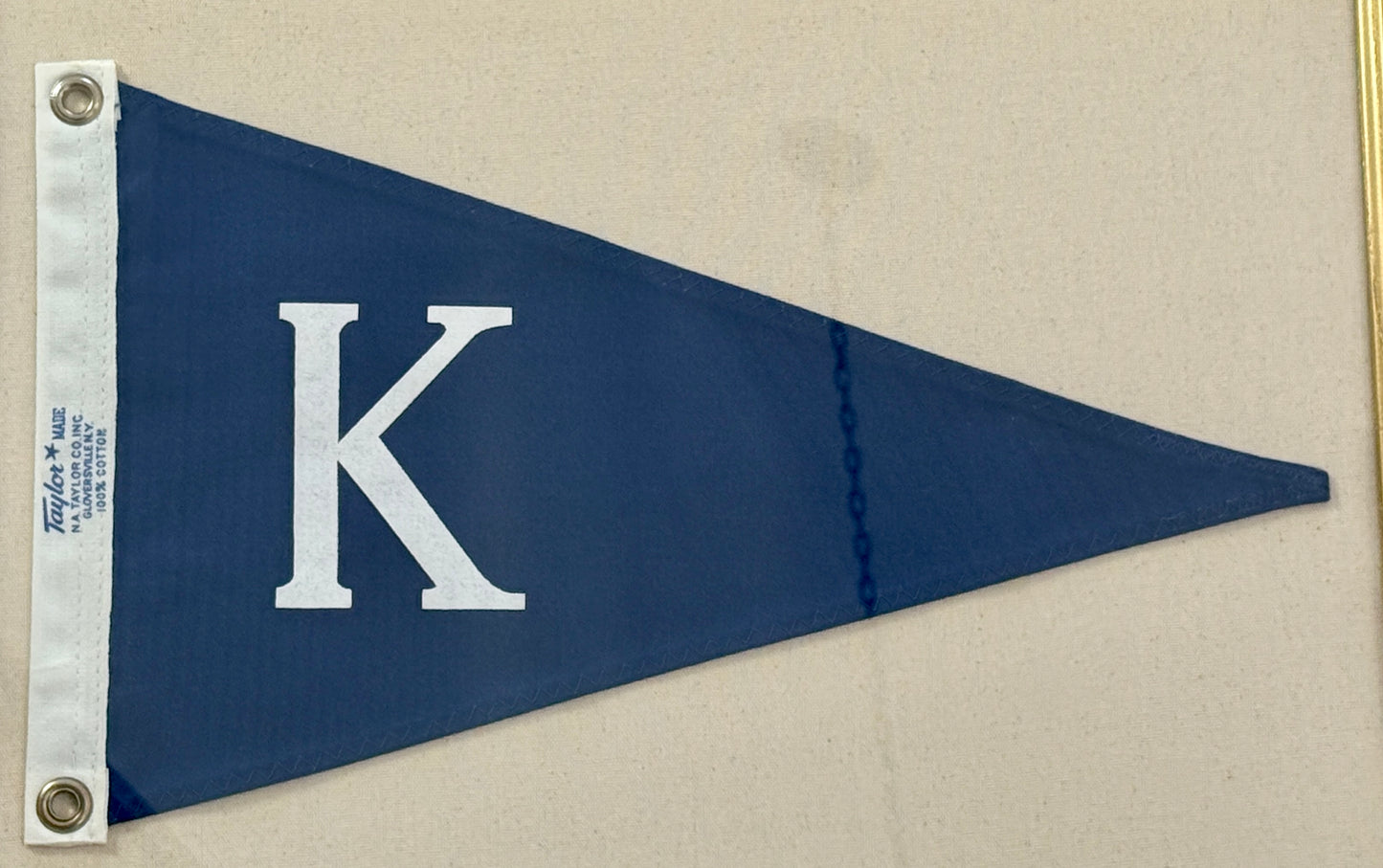 Vintage Navy Canvas "K" Burgee Nautical Flag on Ivory Duck Cloth in Gold Frame