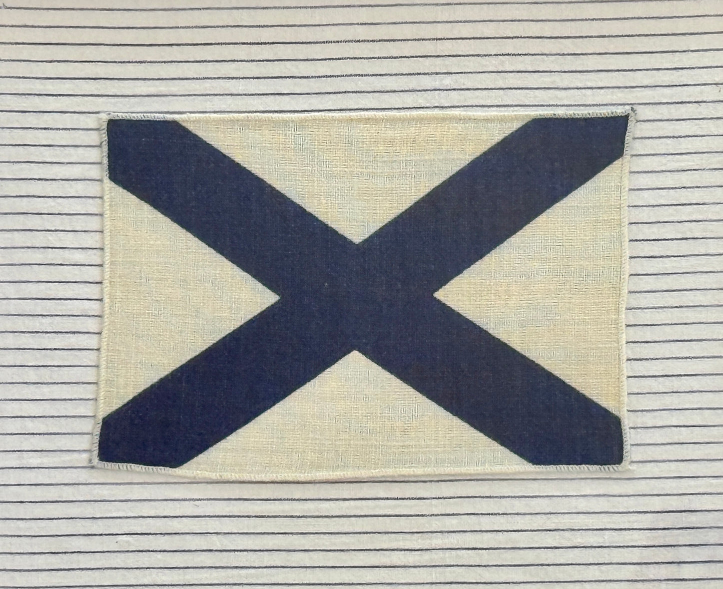 Vintage Cotton Nautical Yachting Signal Flag on Navy Stripes in Gold Frame