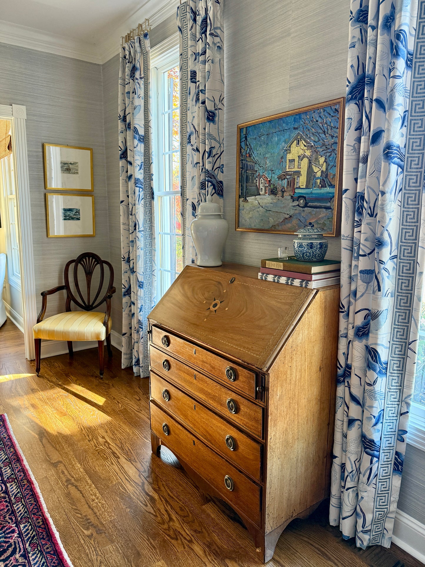 Kevin Kutz American Small Town Blue Truck Oil Painting in Gold Frame