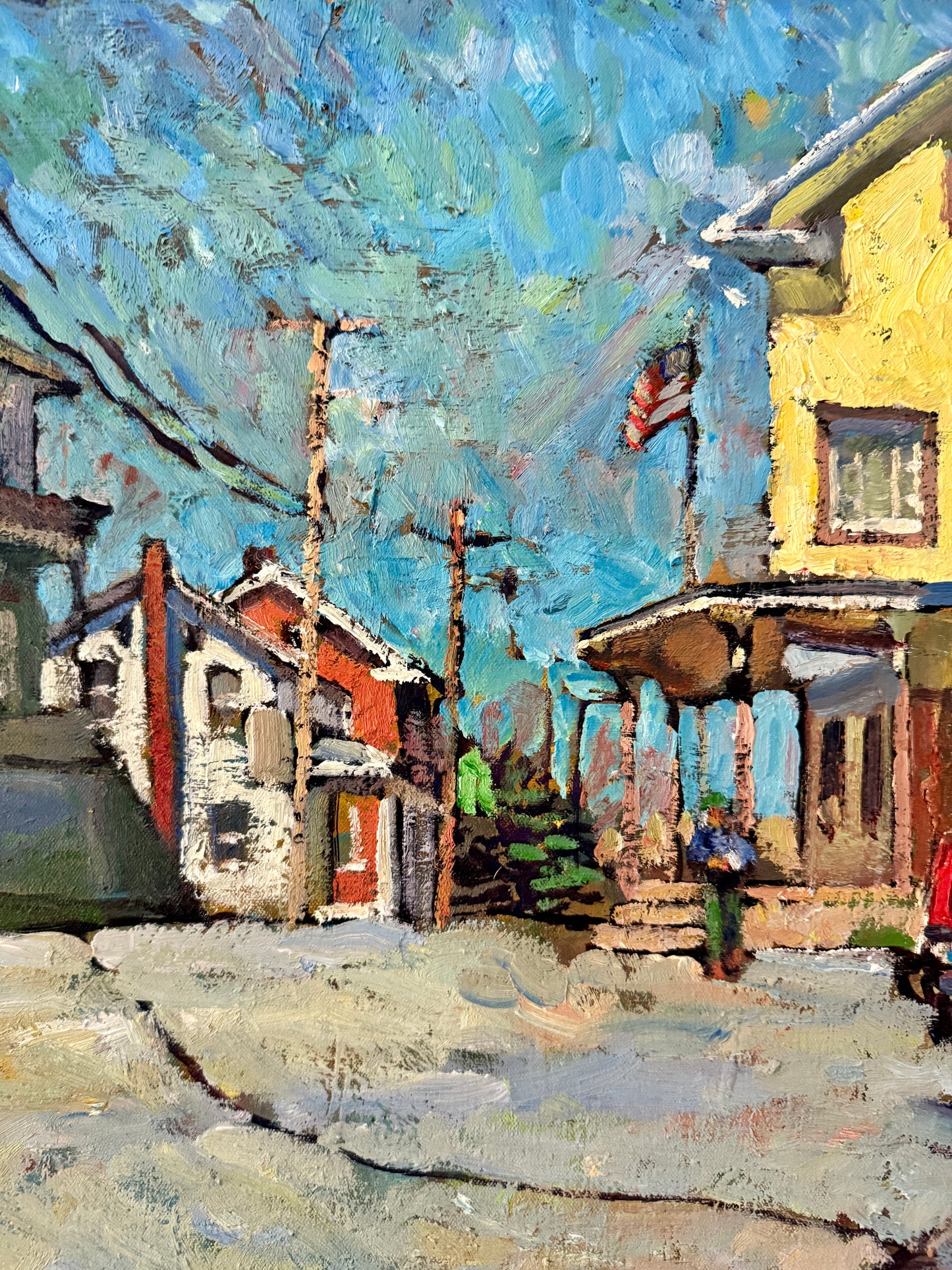 Kevin Kutz American Small Town Blue Truck Oil Painting in Gold Frame