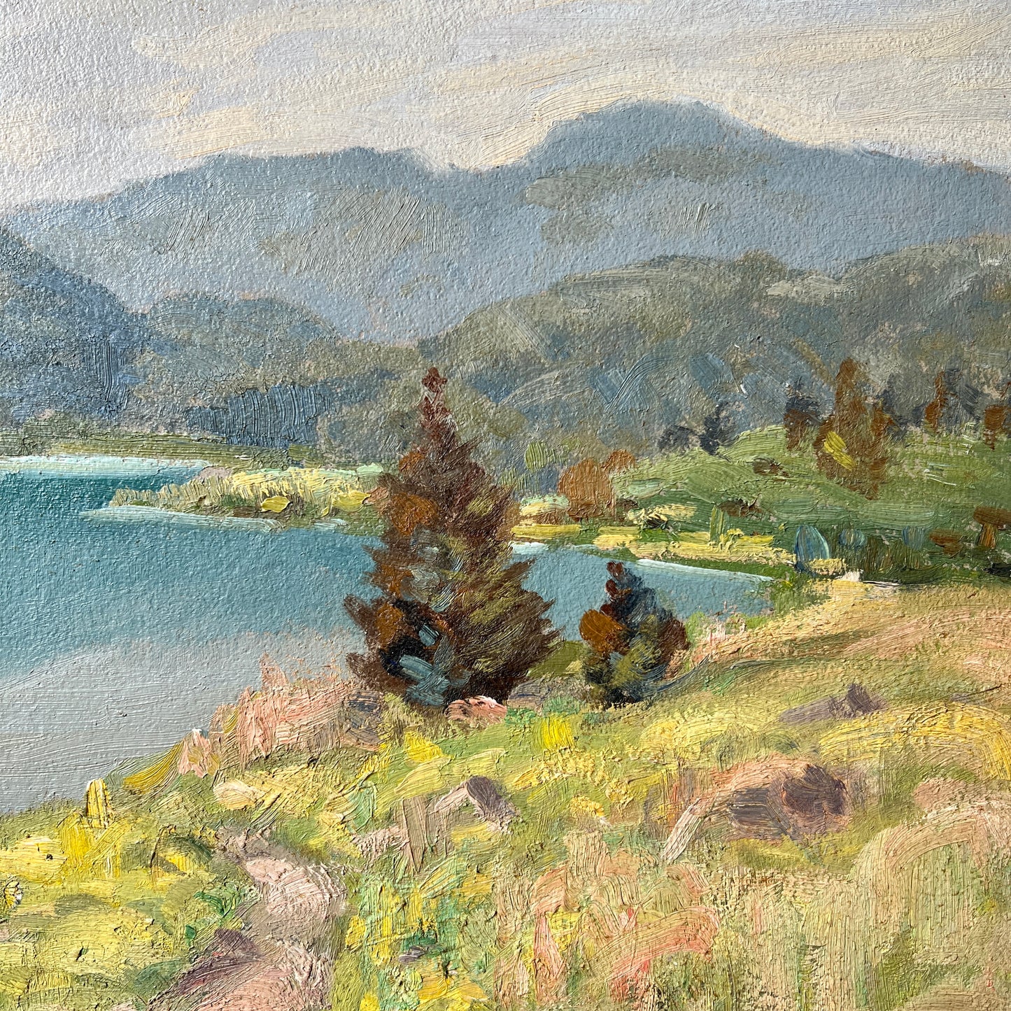 Early 20th century H.F. Salomon American Impressionist Landscape Painting in Gold Carved Frame