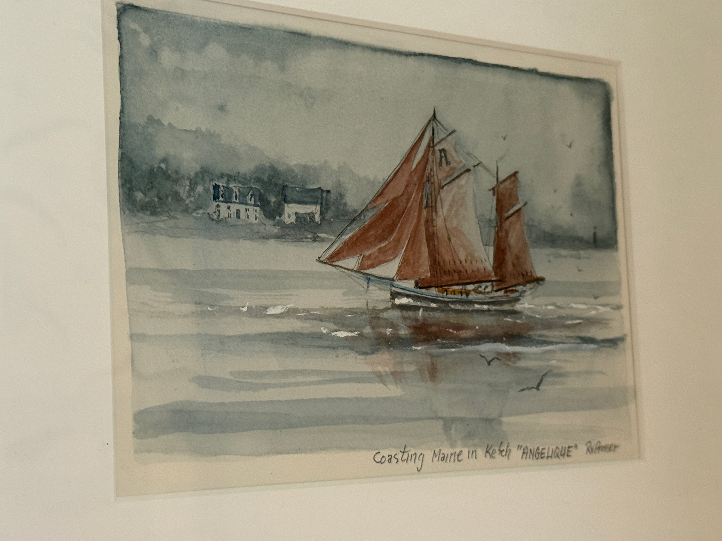 Set of Two Ray Prosser Sailboat Portrait Watercolor Paintings in Gold Frames