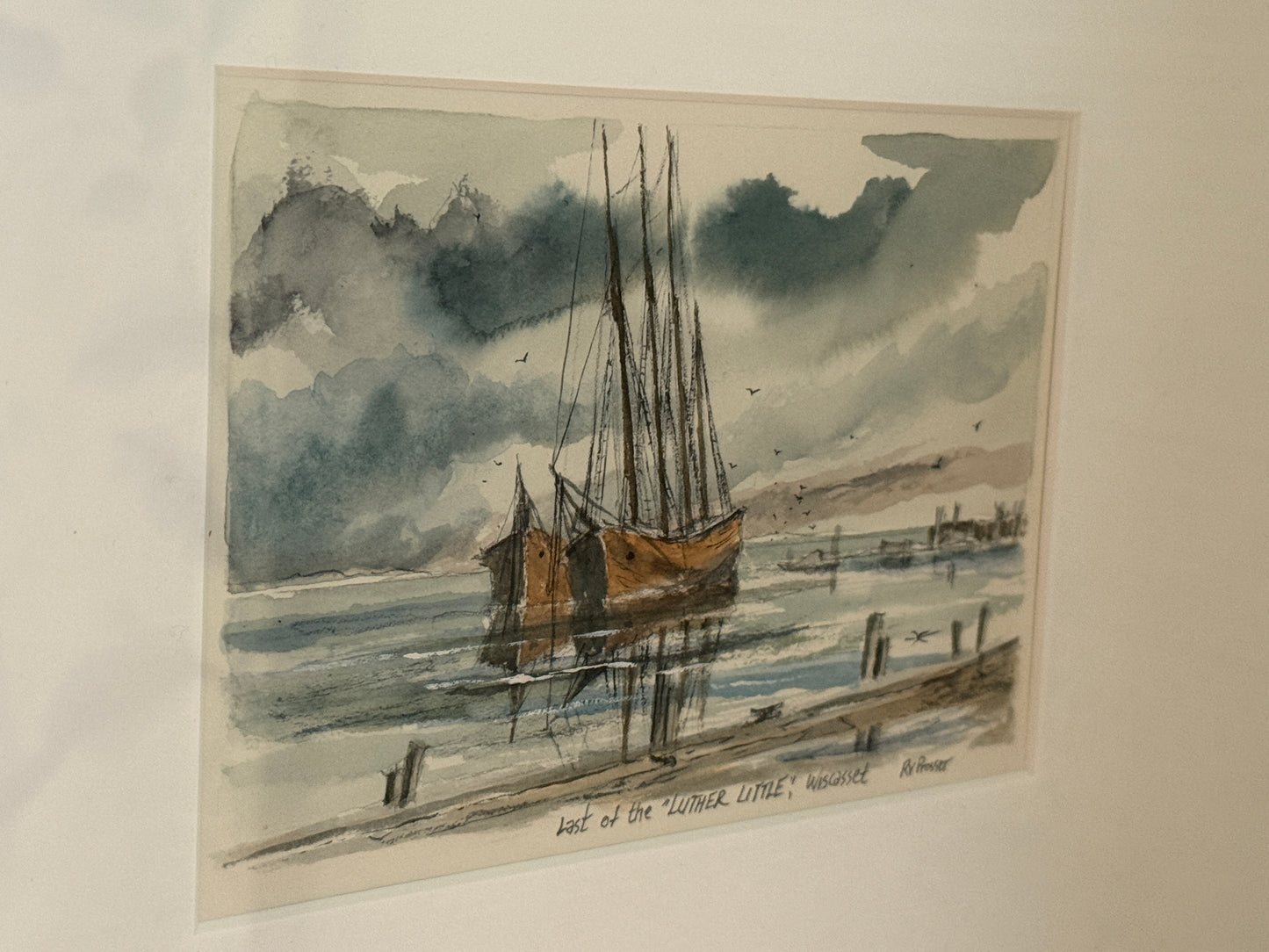 Set of Two Ray Prosser Sailboat Portrait Watercolor Paintings in Gold Frames