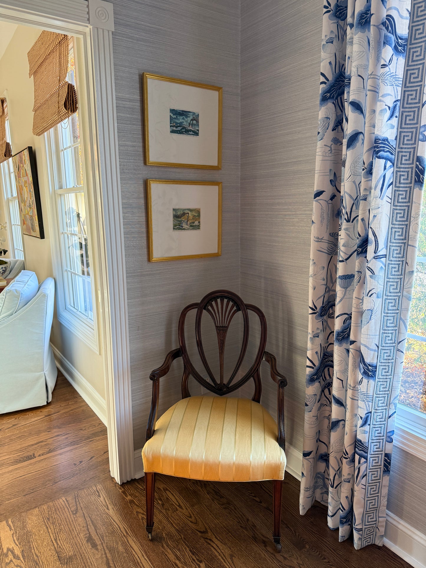 Set of Two Ray Prosser New England Steamship Portrait Watercolor Paintings in Gold Frames