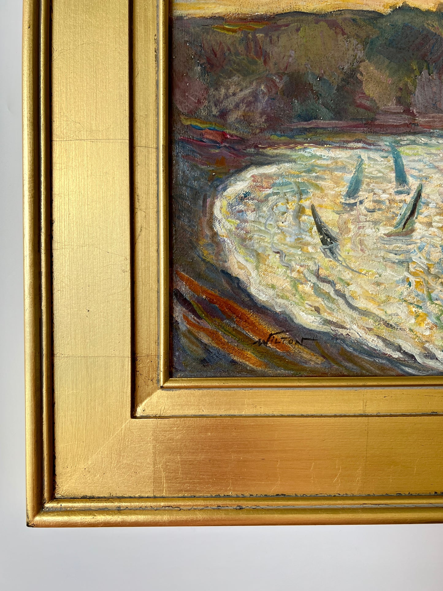 Vintage Regatta at the White Cliffs of Etretat Normandy, France Oil Painting in Gold Frame