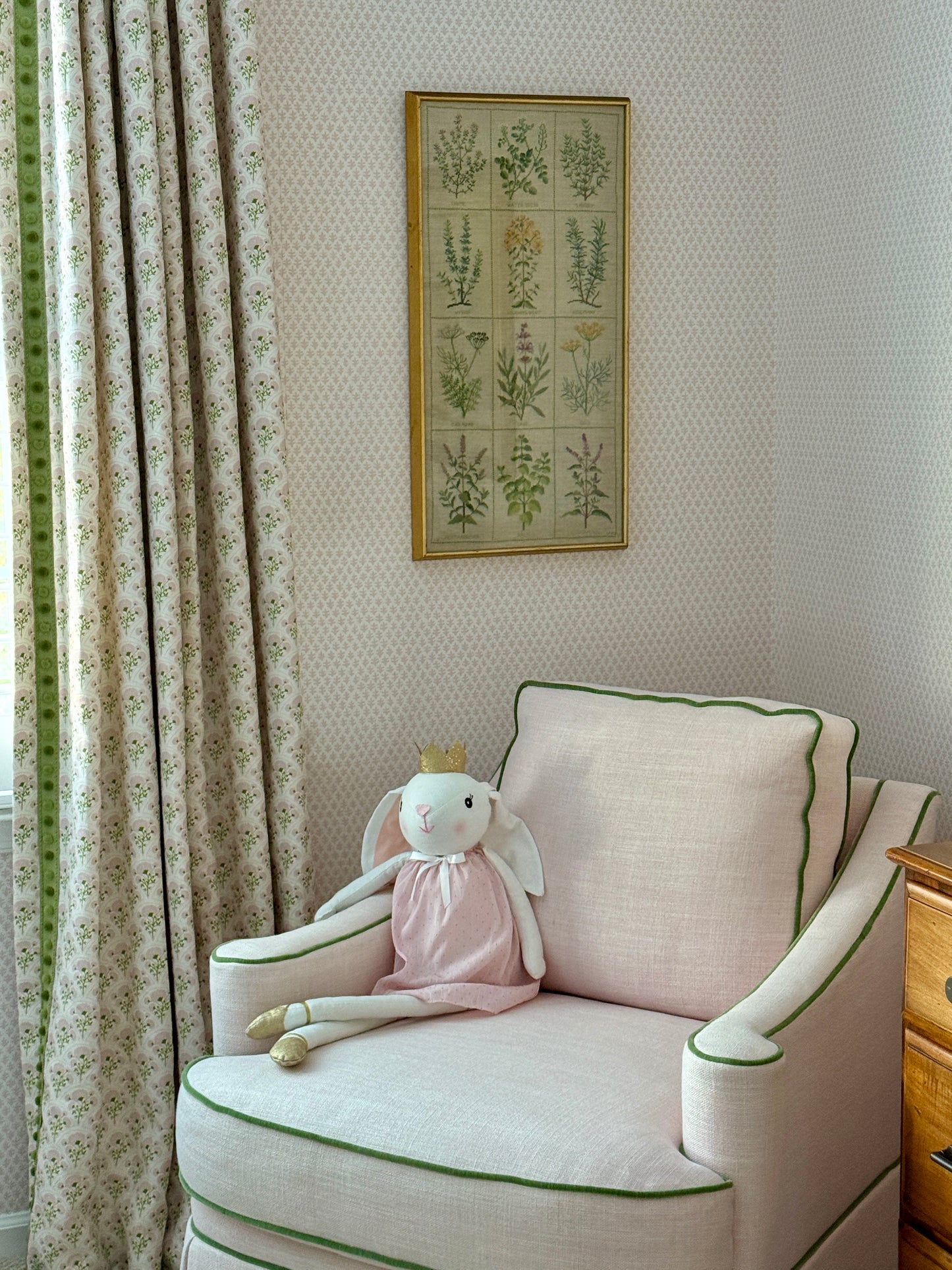 Vintage Herb Sampler Needlepoint on Linen in Gold Frame