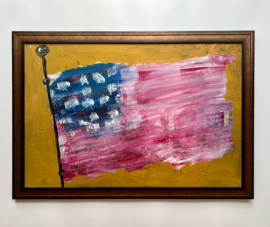 Dennis Sakelson Modernist American Flag Oil Painting in Custom Frame