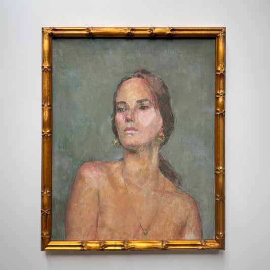 Blanche Rothschild Portrait of Young Woman in Ponytail Oil Painting in Gold Bamboo Frame