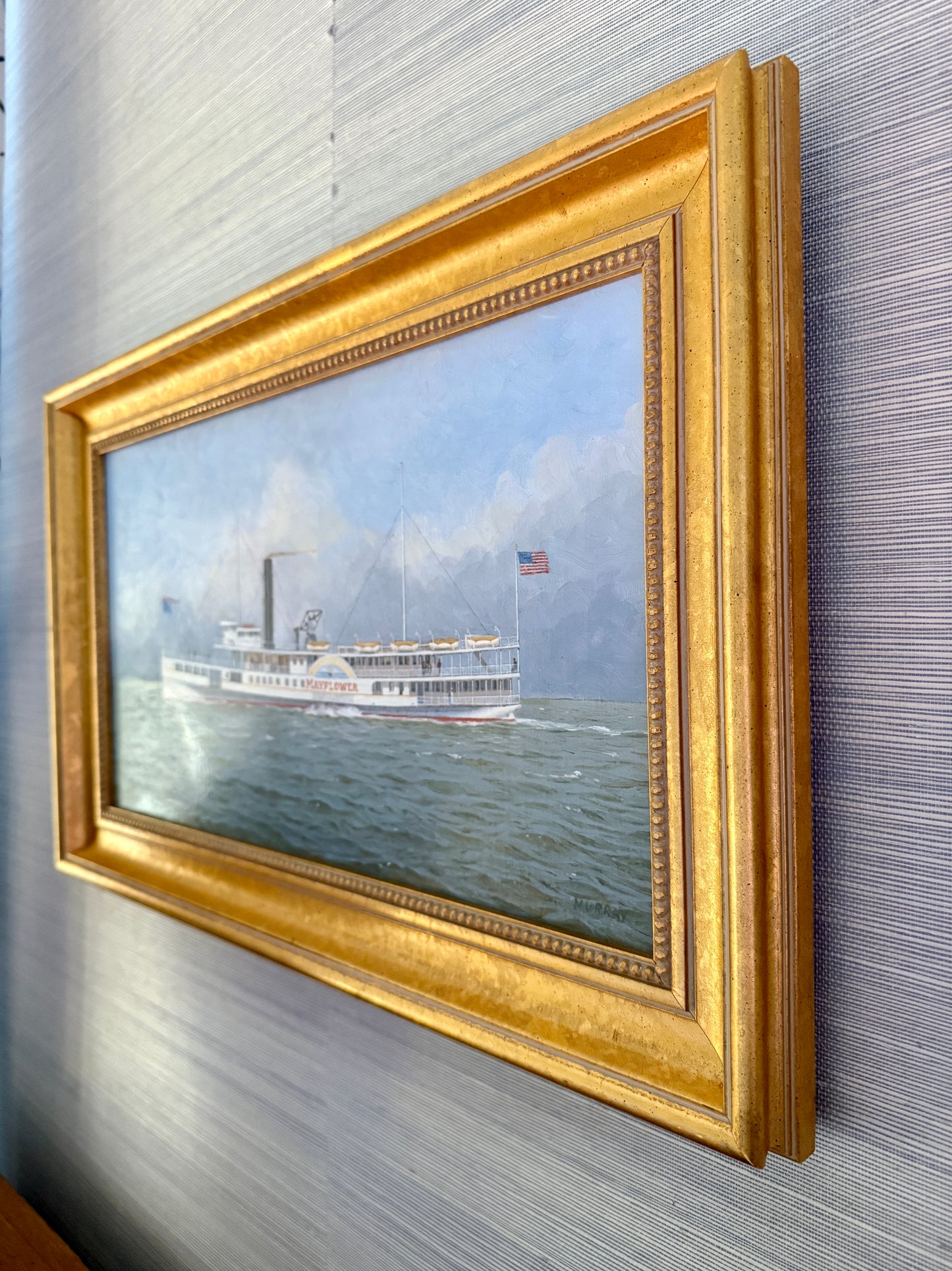 Portrait of the Steamboat Mayflower Oil Painting in Gold Frame