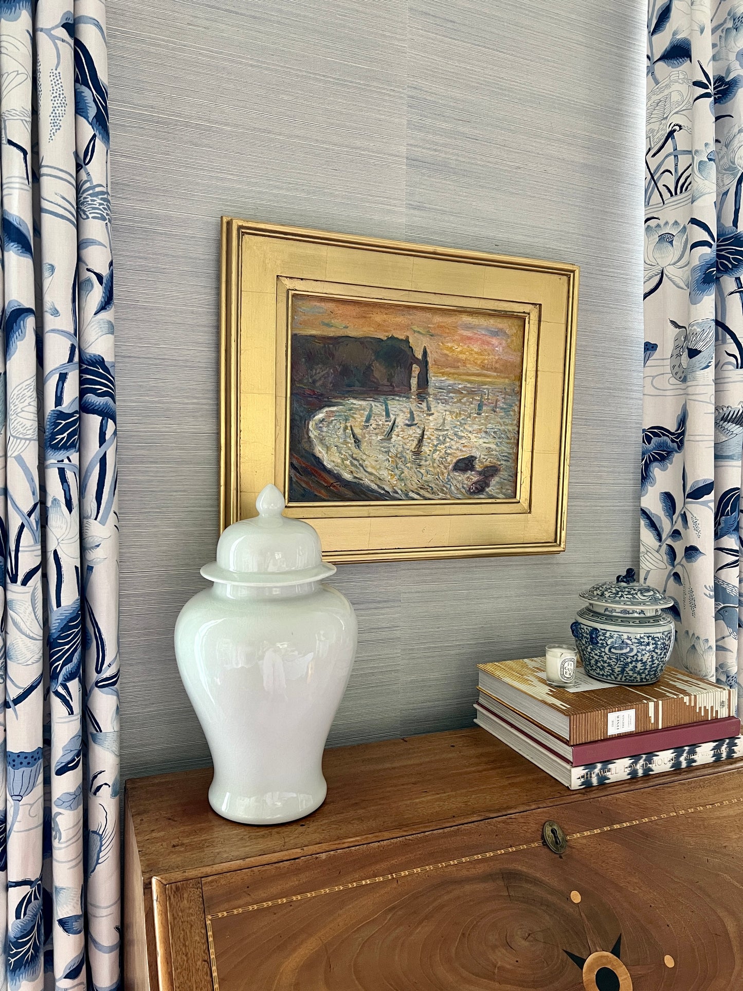 Vintage Regatta at the White Cliffs of Etretat Normandy, France Oil Painting in Gold Frame