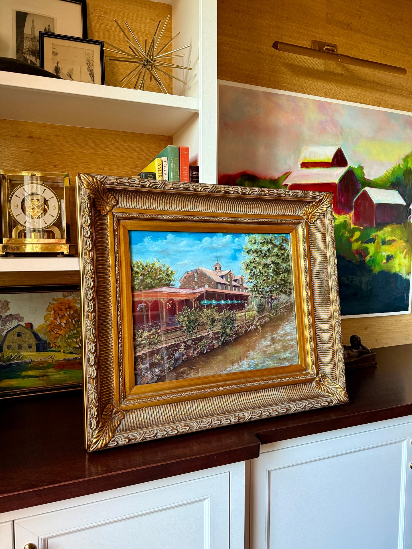 Betty Minnucci Lambertville Station Inn Canal Scene Pastel in Gold Frame