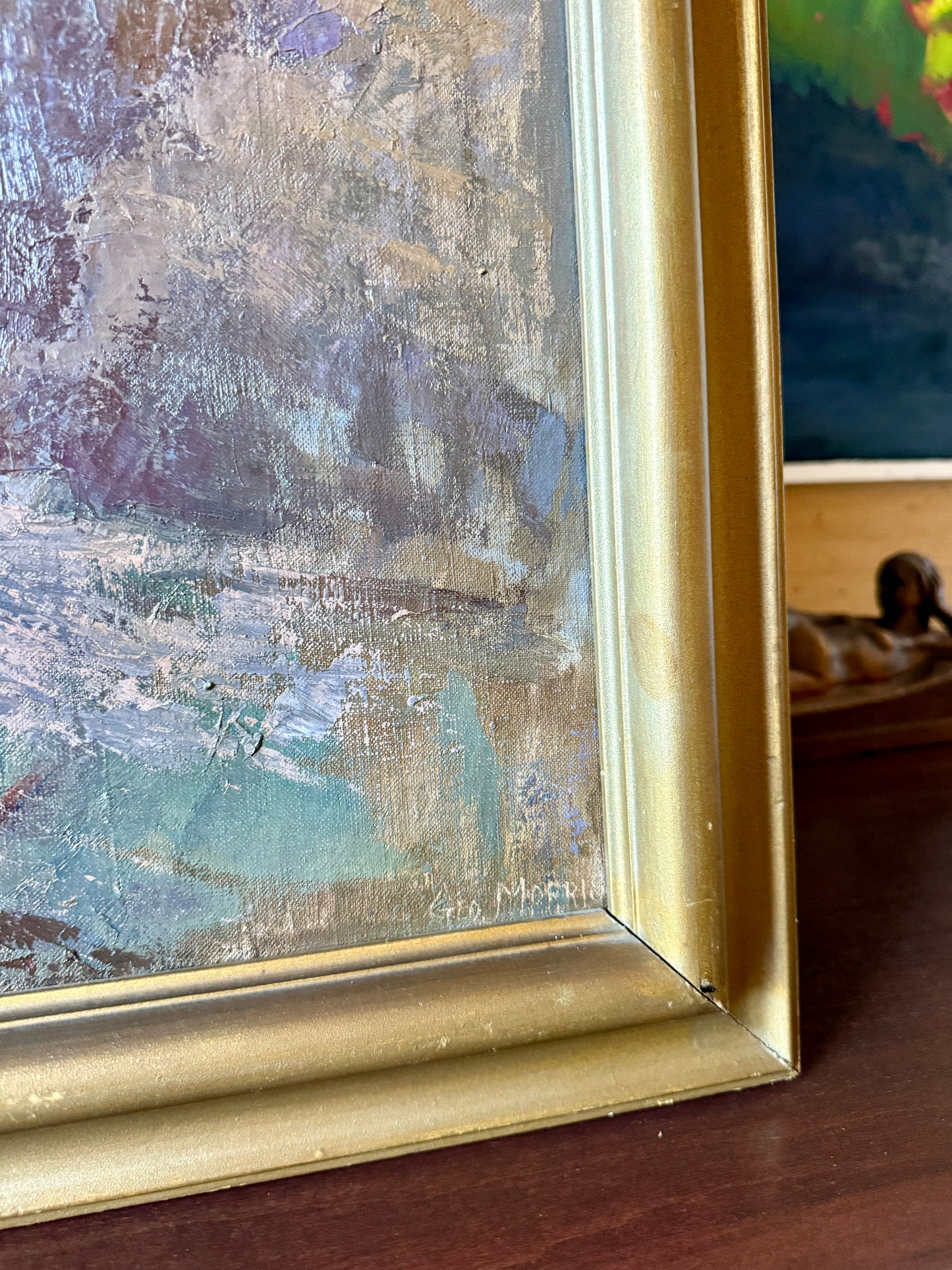 George L. Morris Cliffs in Sunlight Cape Elizabeth Maine Seascape Oil Painting in Gold Frame