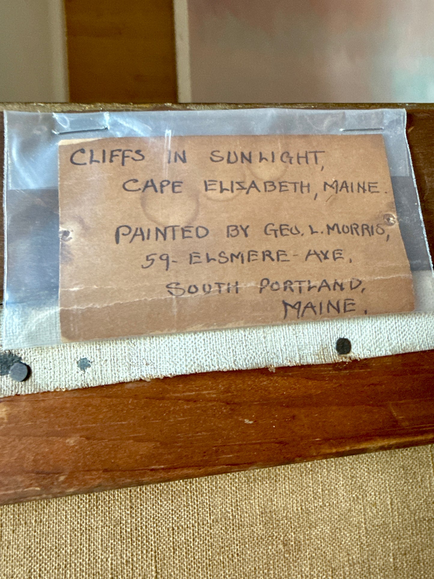 George L. Morris Cliffs in Sunlight Cape Elizabeth Maine Seascape Oil Painting in Gold Frame