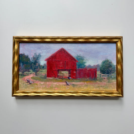 Helena van Emmerik-Finn Barn Chickens at Howell Farm Lambertville, NJ Oil Painting in Wavy Gold Frame