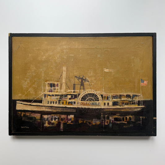 Early 20th Century 1902 Portrait of the American Steamship Rosedale Oil Painting in Black Frame
