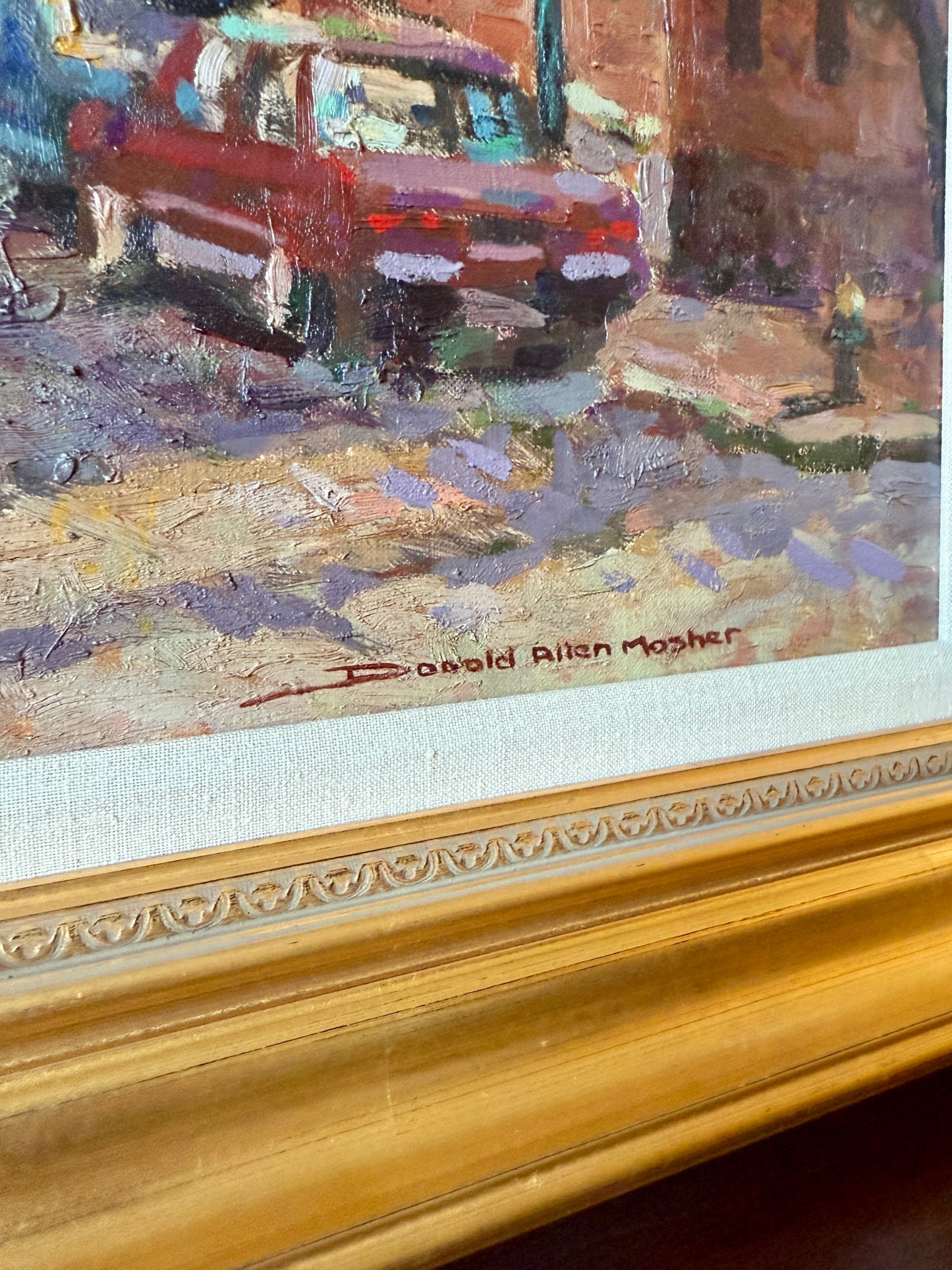 Donald Allen Mosher From Beacon Hill Boston Evening Street Scene Oil Painting in Gold Frame