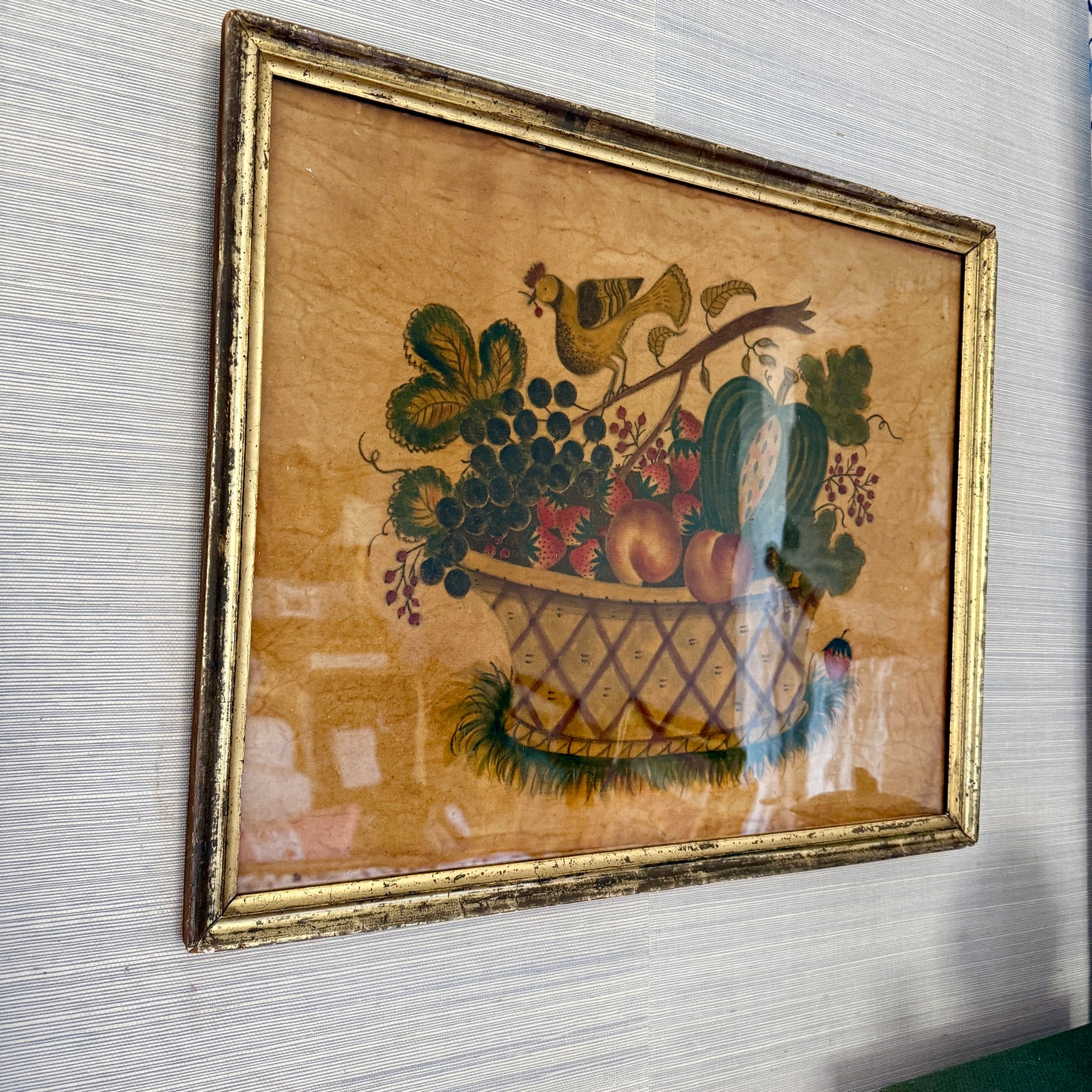 David Y. Ellinger Oil on Velvet Theorem in 19th Century Lemon Gilt Frame