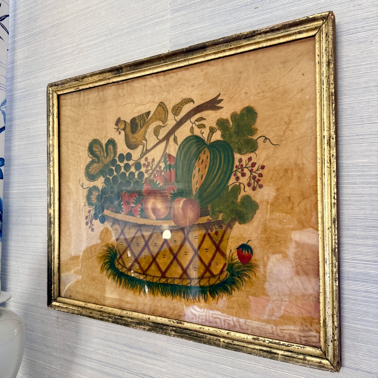 David Y. Ellinger Oil on Velvet Theorem in 19th Century Lemon Gilt Frame