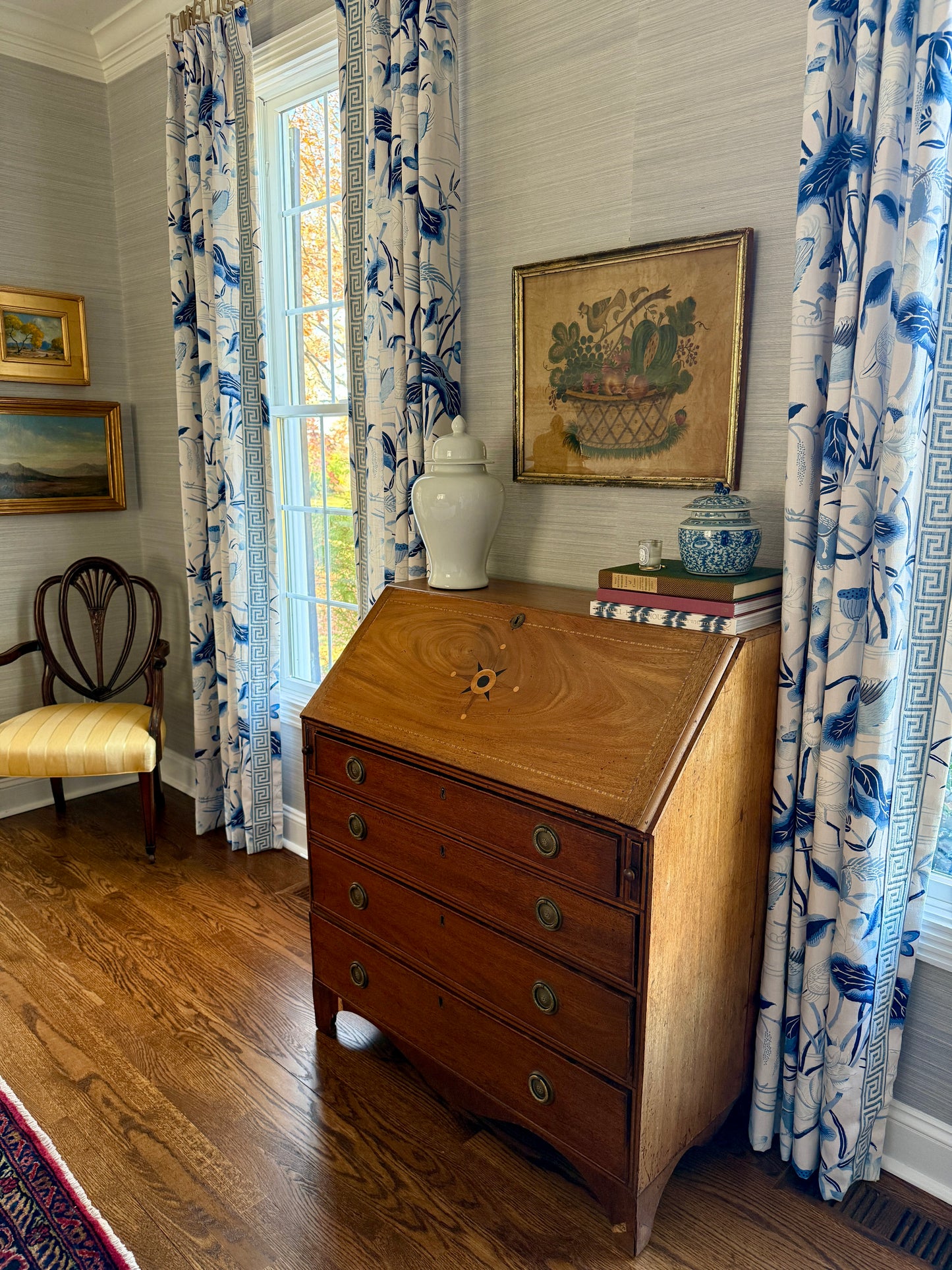 David Y. Ellinger Oil on Velvet Theorem in 19th Century Lemon Gilt Frame