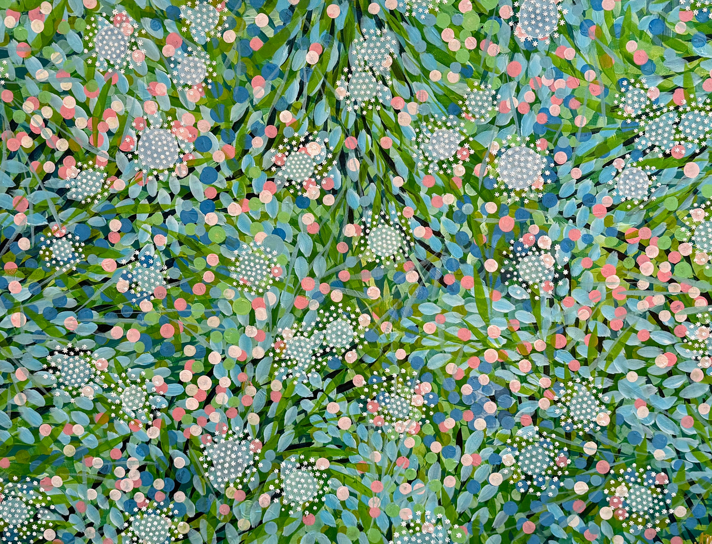 Alison Diamond McElroy Beginnings Abstract Floral Painting in Gold Frame
