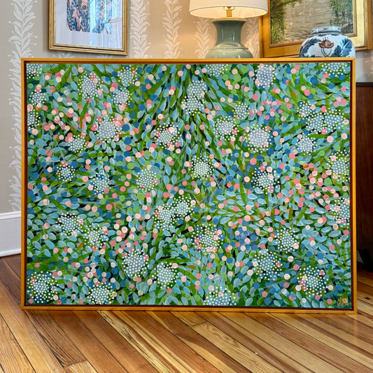 Alison Diamond McElroy Beginnings Abstract Floral Painting in Gold Frame