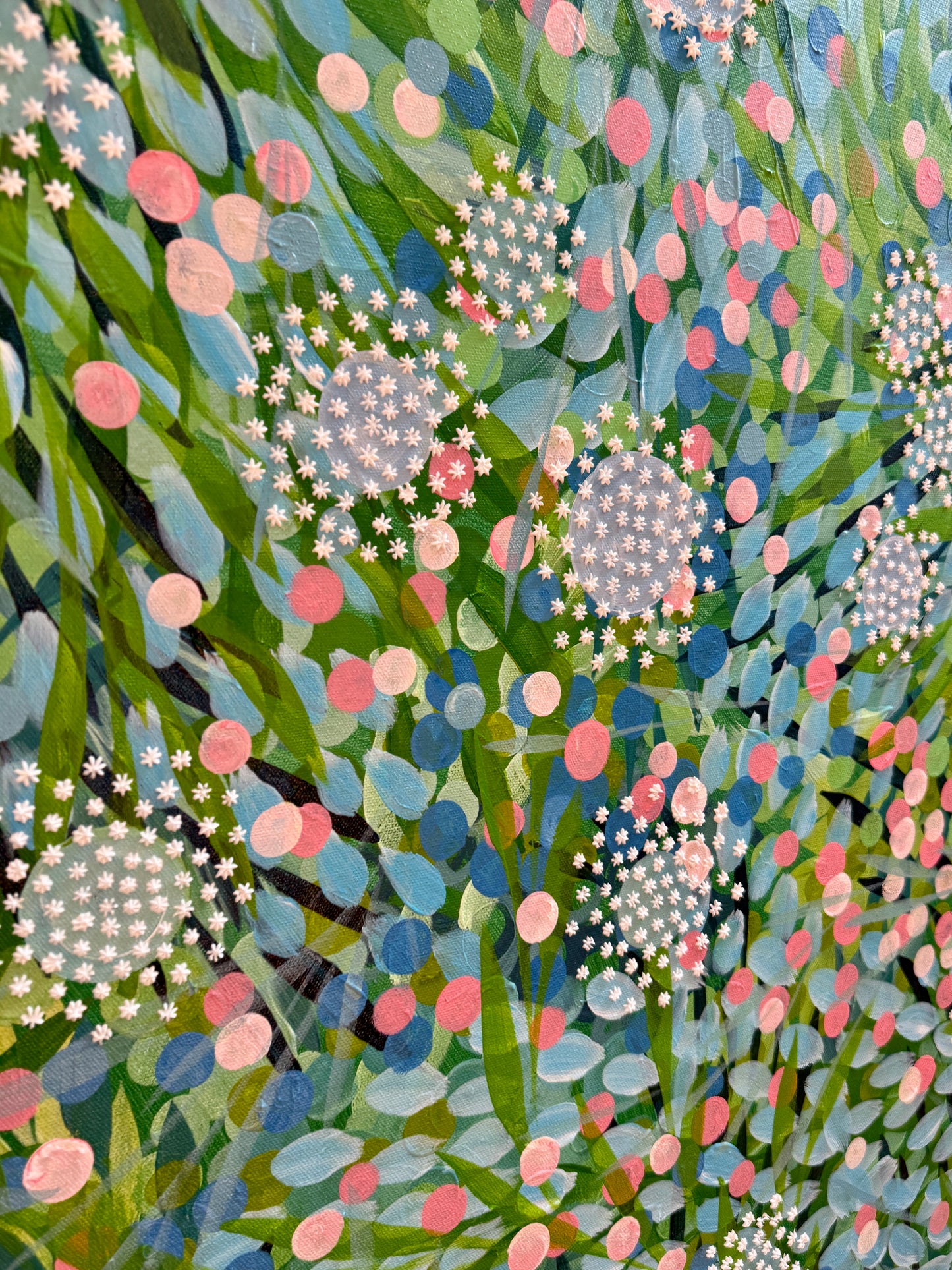 Alison Diamond McElroy Beginnings Abstract Floral Painting in Gold Frame