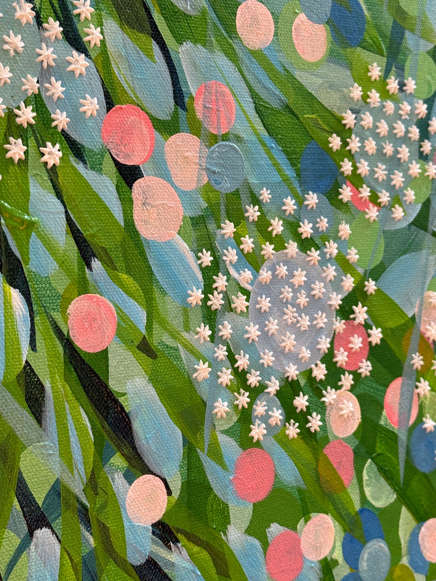 Alison Diamond McElroy Beginnings Abstract Floral Painting in Gold Frame