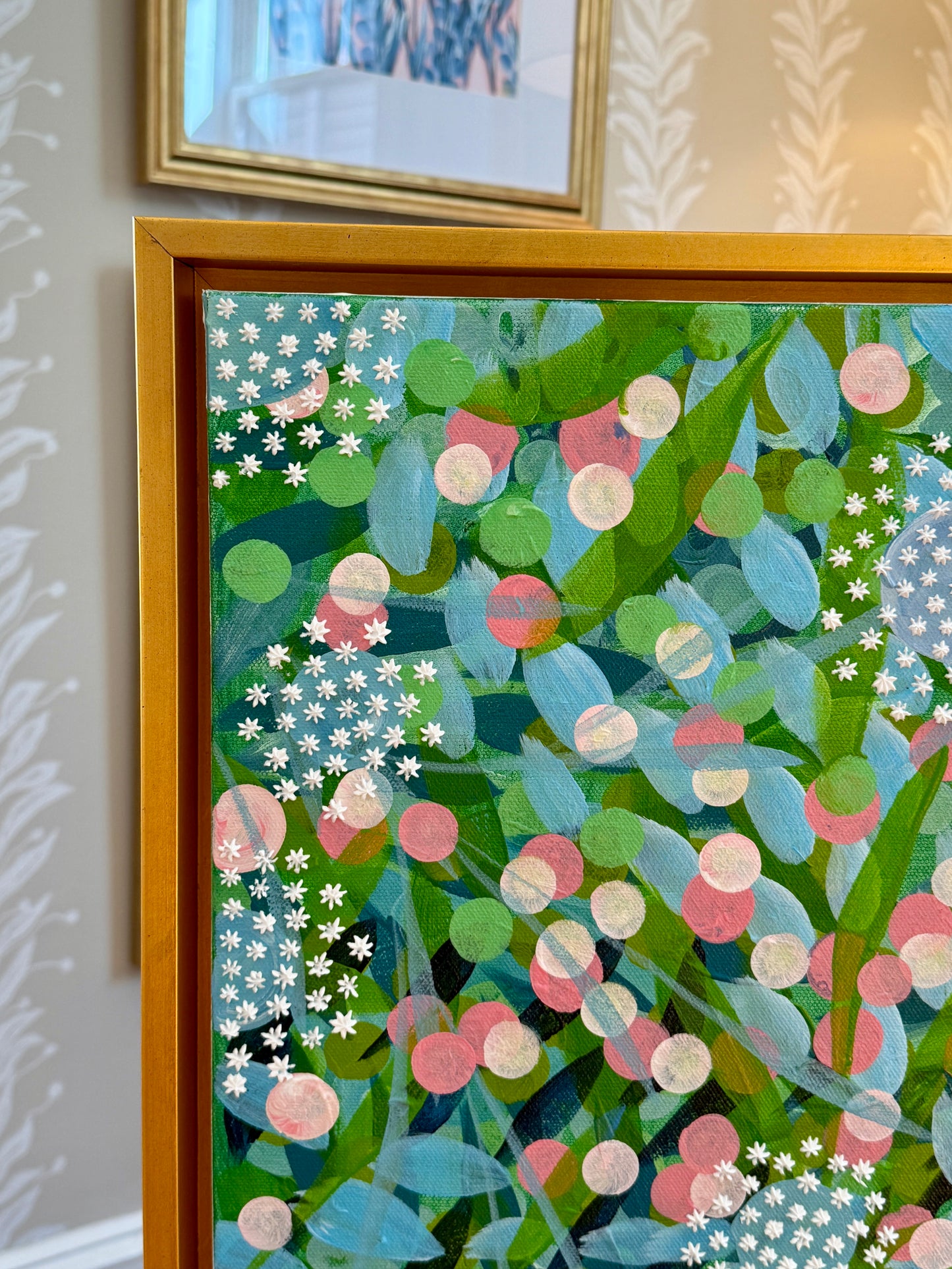 Alison Diamond McElroy Beginnings Abstract Floral Painting in Gold Frame