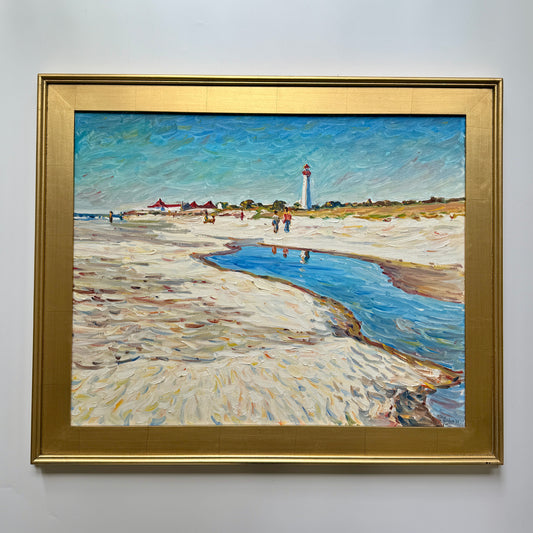 Edmund Jordan Beach and Tidal Pond Early September Cape May Point Seascape Oil Painting in Gold Frame