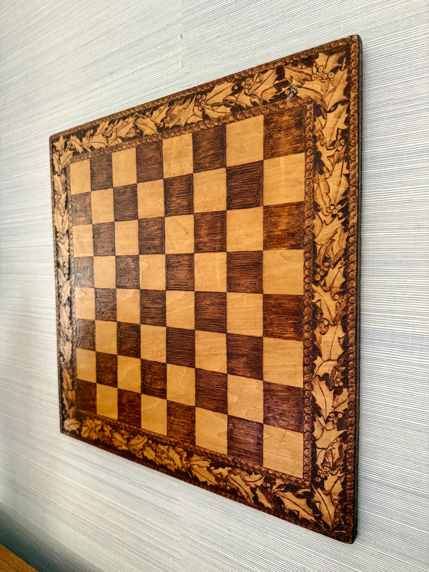 1902 American Hand Made Pyrography Wooden Holly Berry Game Board