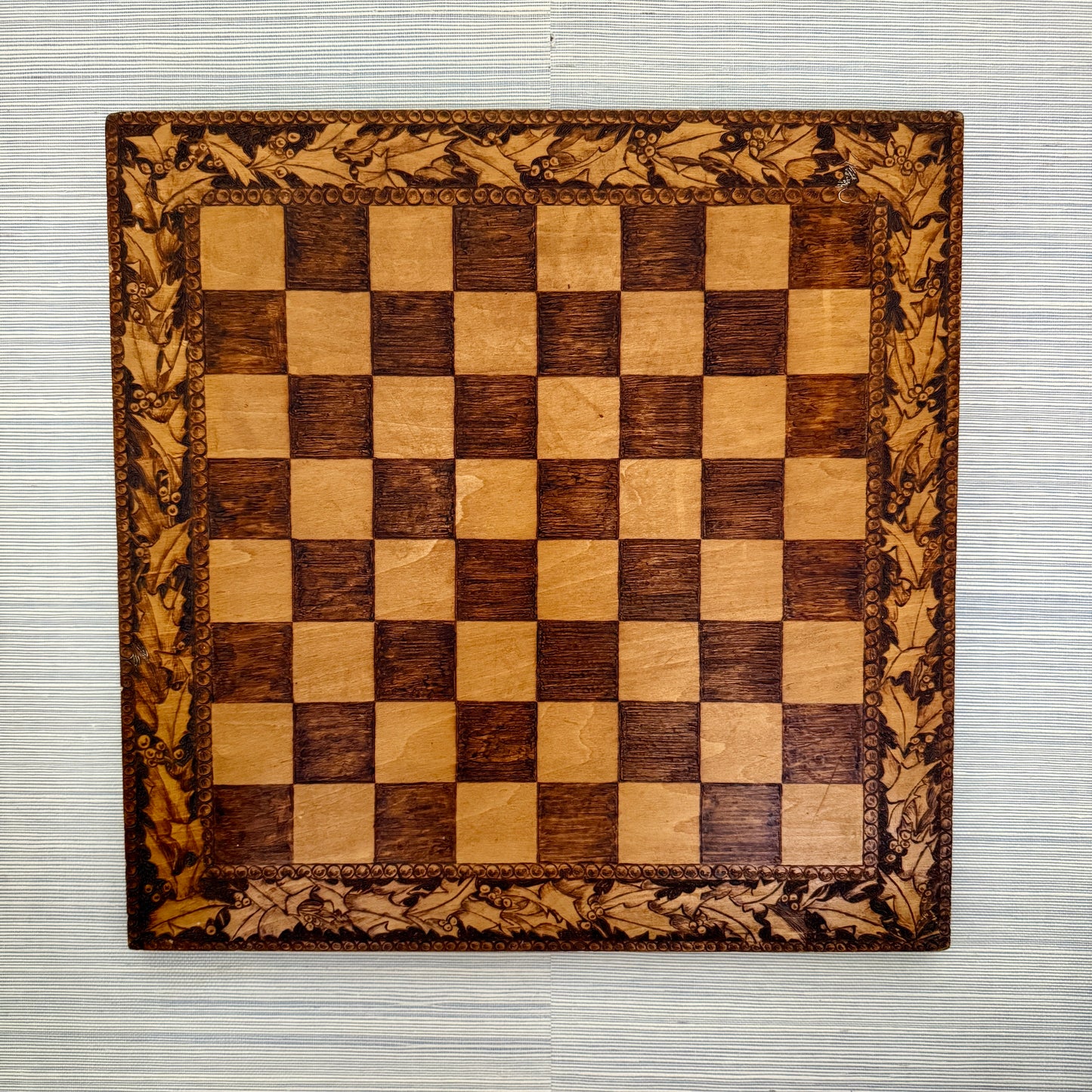 1902 American Hand Made Pyrography Wooden Holly Berry Game Board