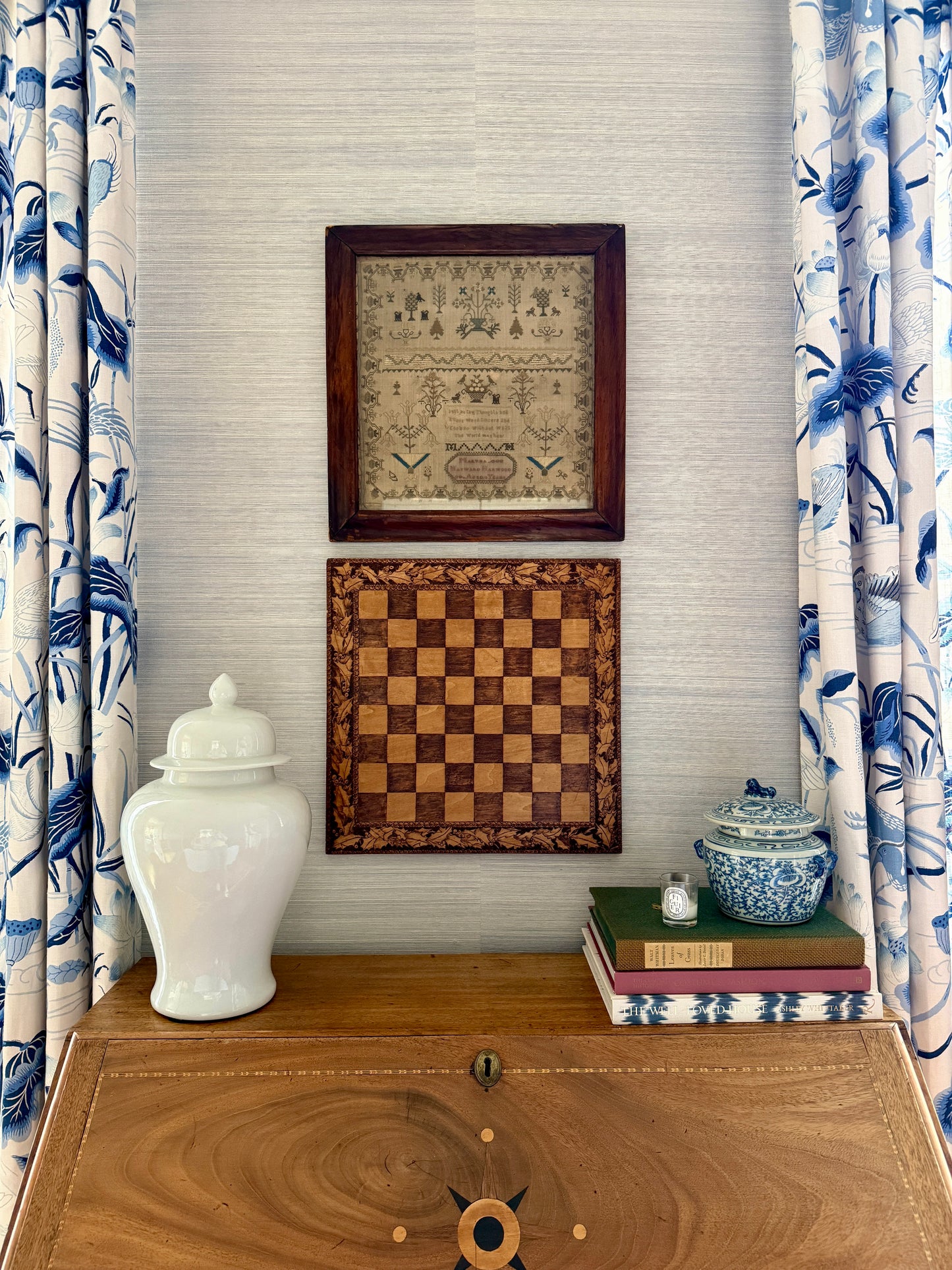 Late 18th - Early 19th Century Silk on Linen English Sampler in Wood Frame