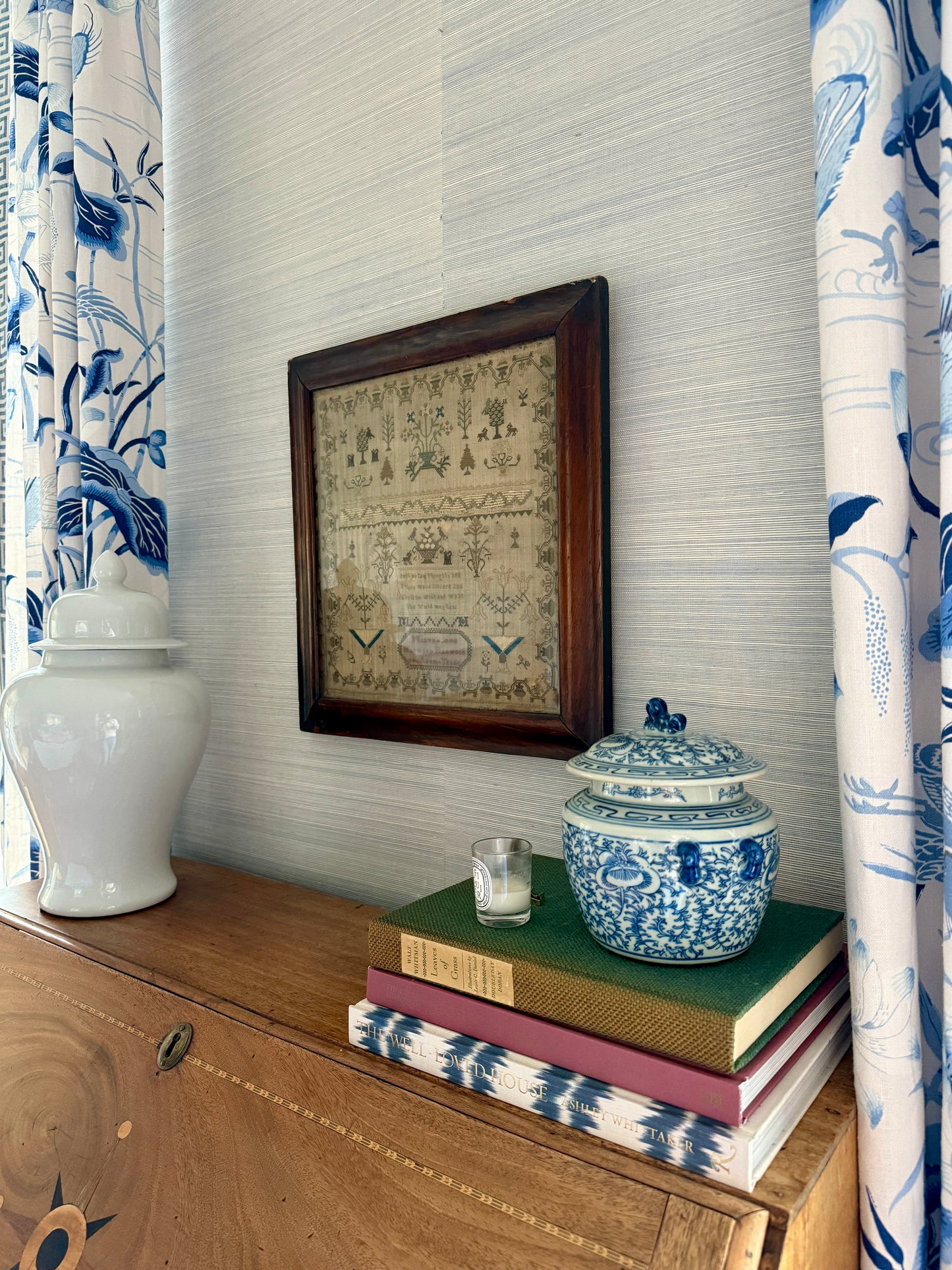 Late 18th - Early 19th Century Silk on Linen English Sampler in Wood Frame