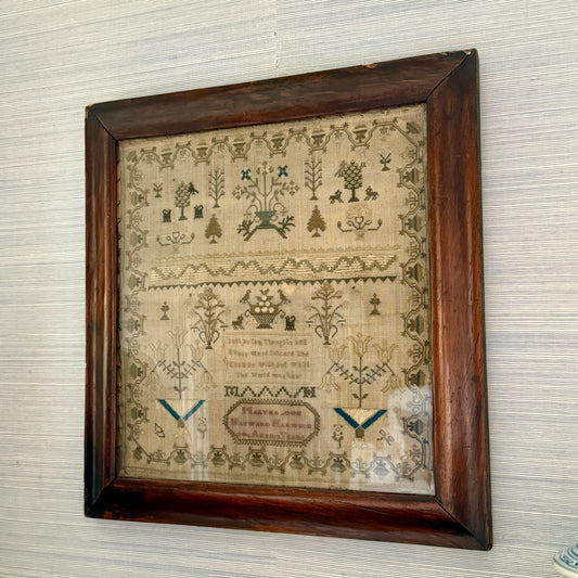 Late 18th - Early 19th Century Silk on Linen English Sampler in Wood Frame