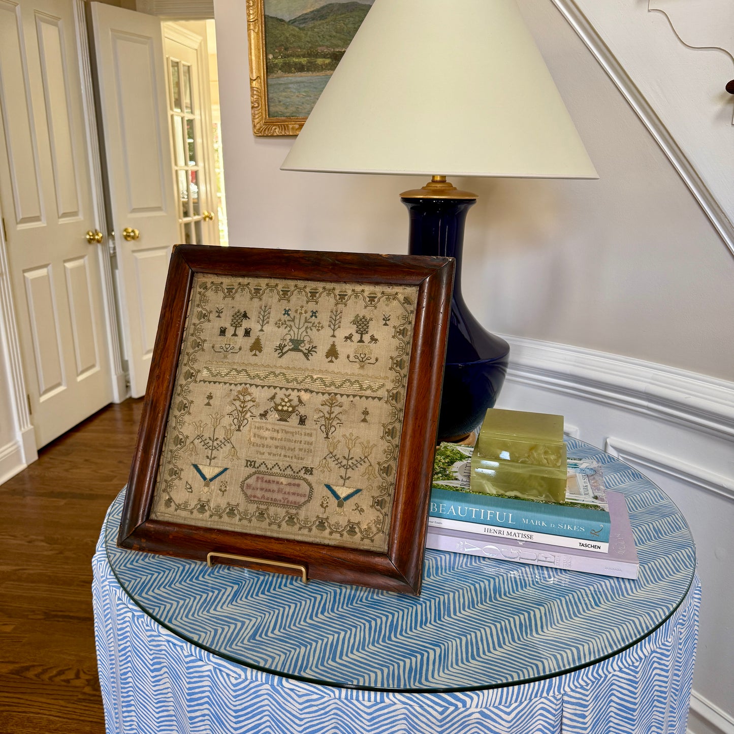 Late 18th - Early 19th Century Silk on Linen English Sampler in Wood Frame