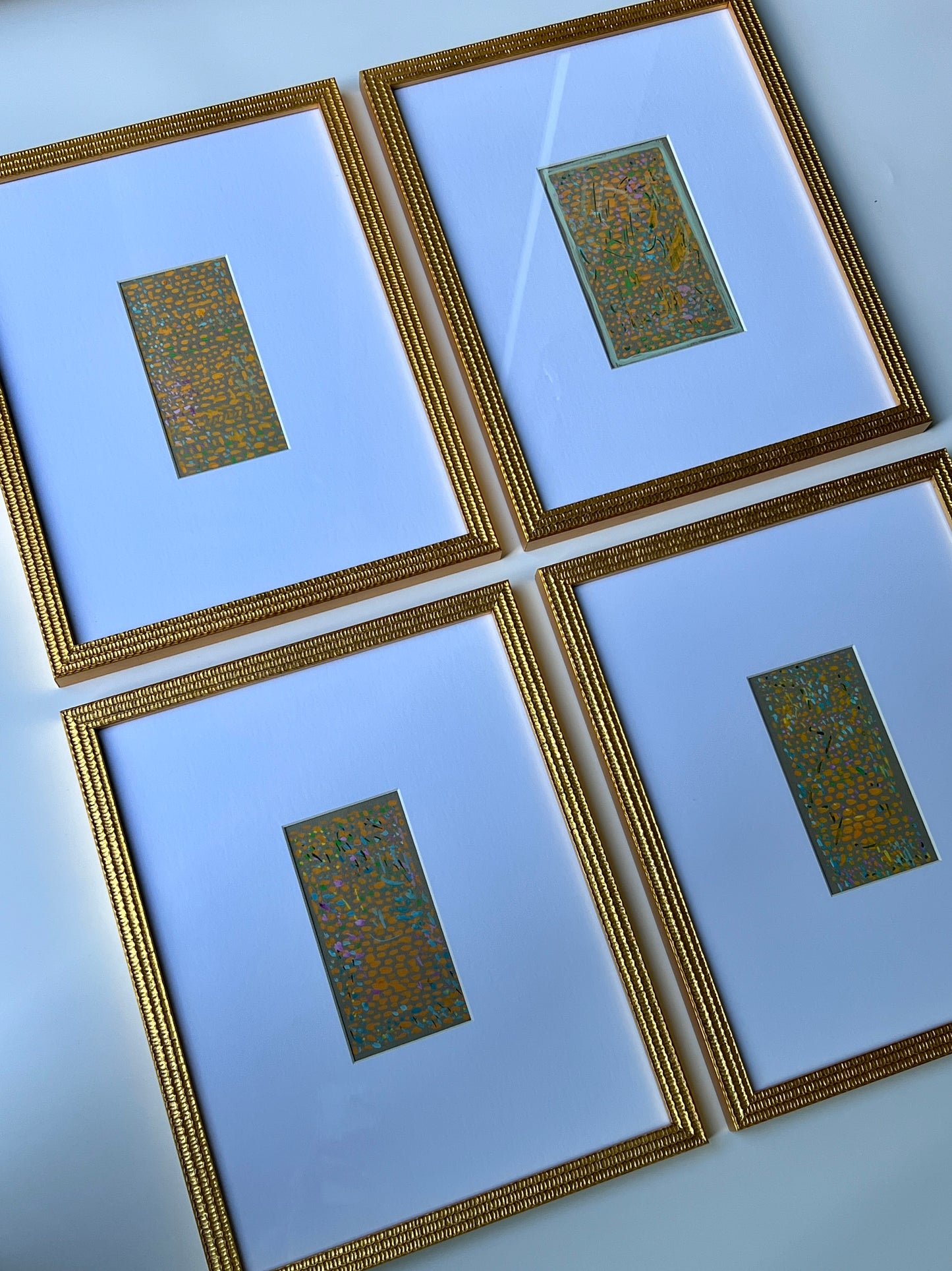 Vintage Geometric Abstract Colorful Oil Painting #5 in Gold Frame