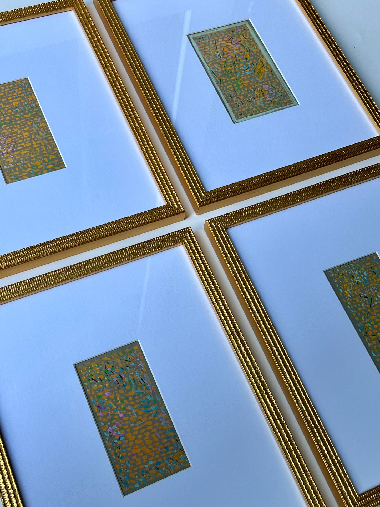 Vintage Geometric Abstract Colorful Oil Painting #5 in Gold Frame