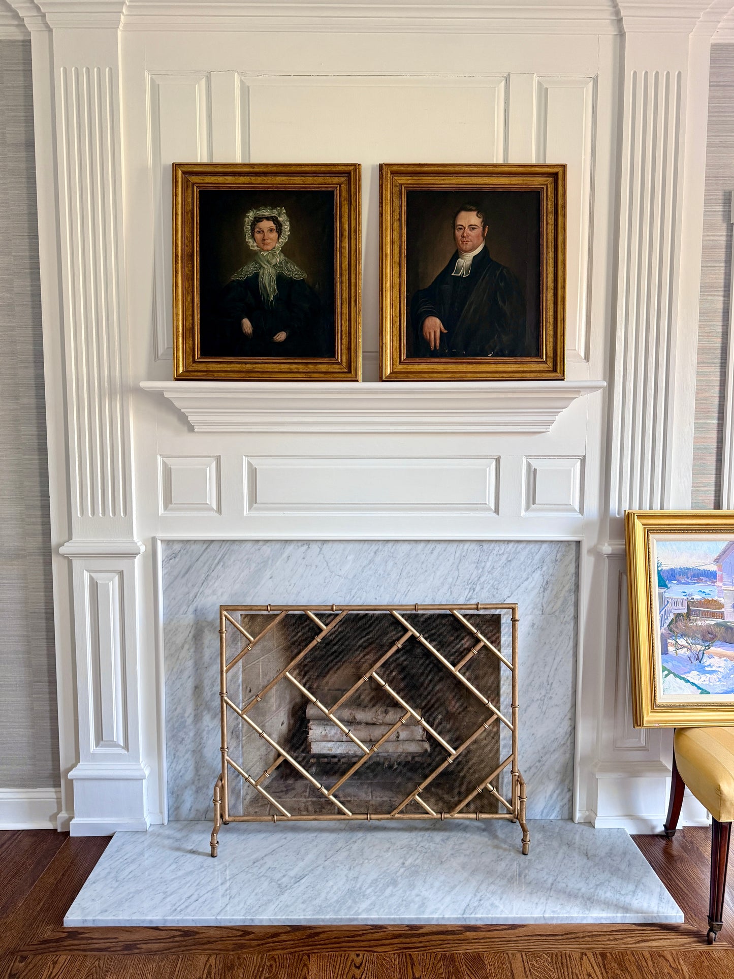 19th Century Husband and Wife Portrait Pair Oil Painting in Gold Frames