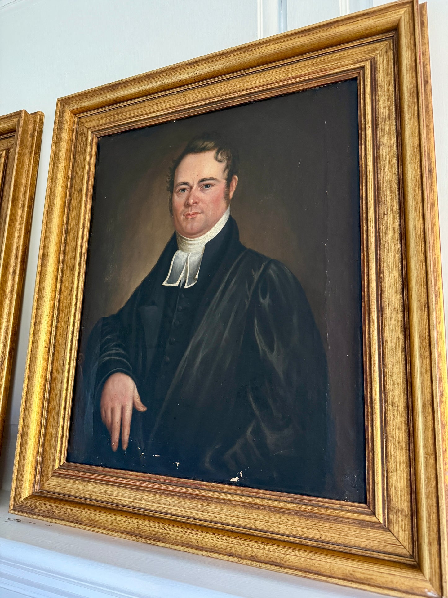 19th Century Husband and Wife Portrait Pair Oil Painting in Gold Frames