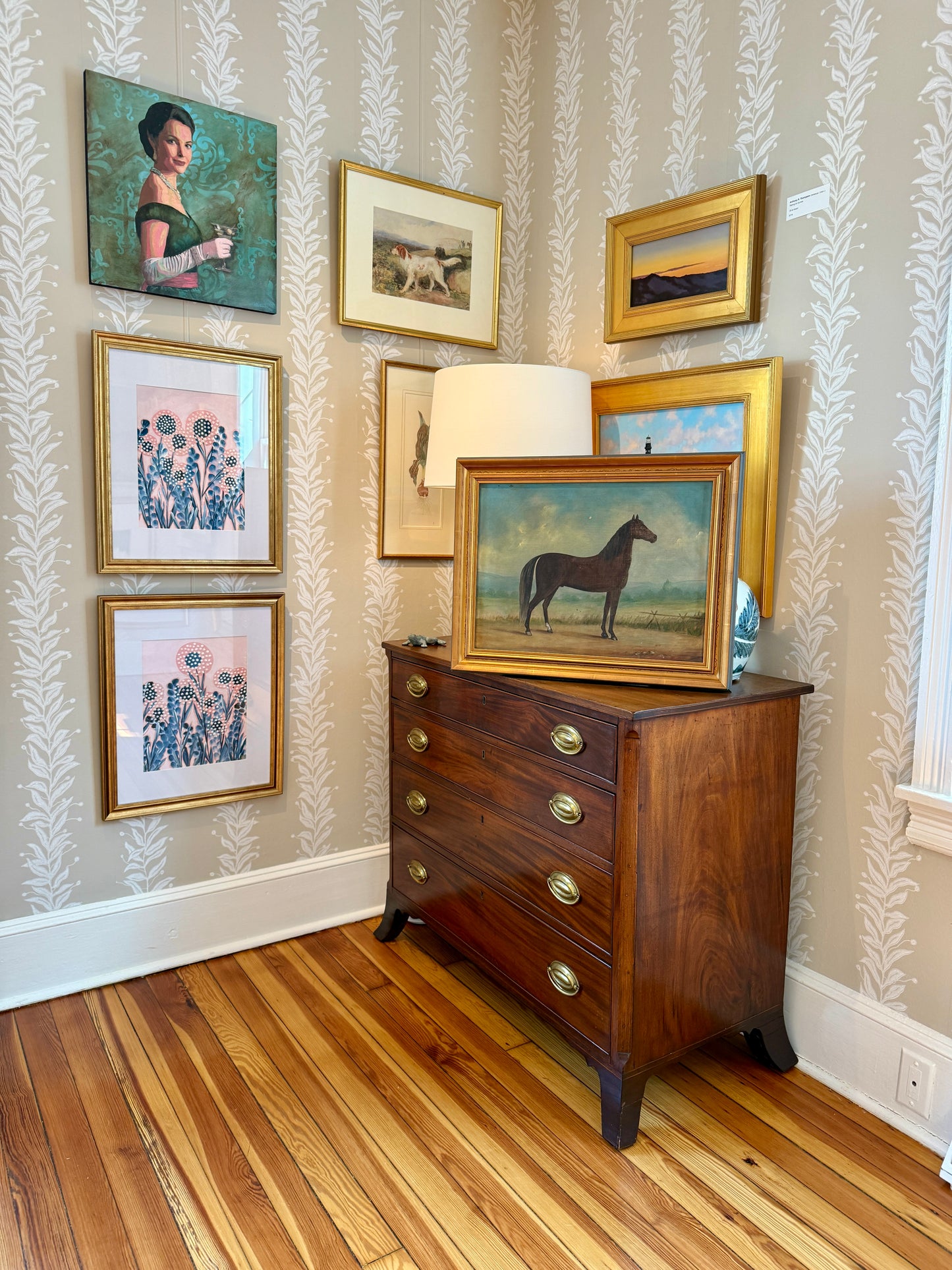 19th Century Horse Equine Portrait Oil Painting in Gold Farme