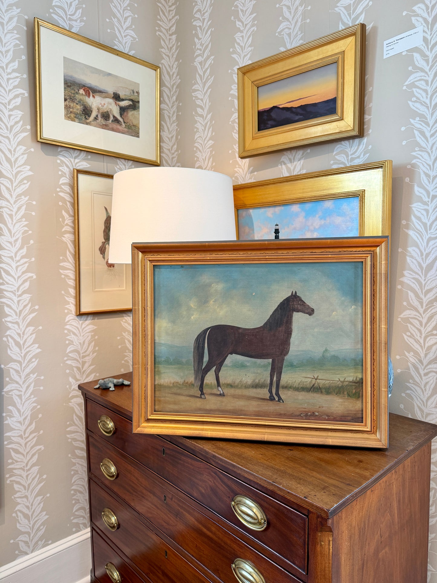 19th Century Horse Equine Portrait Oil Painting in Gold Farme