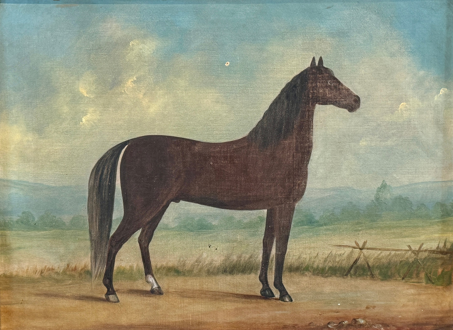 19th Century Horse Equine Portrait Oil Painting in Gold Farme