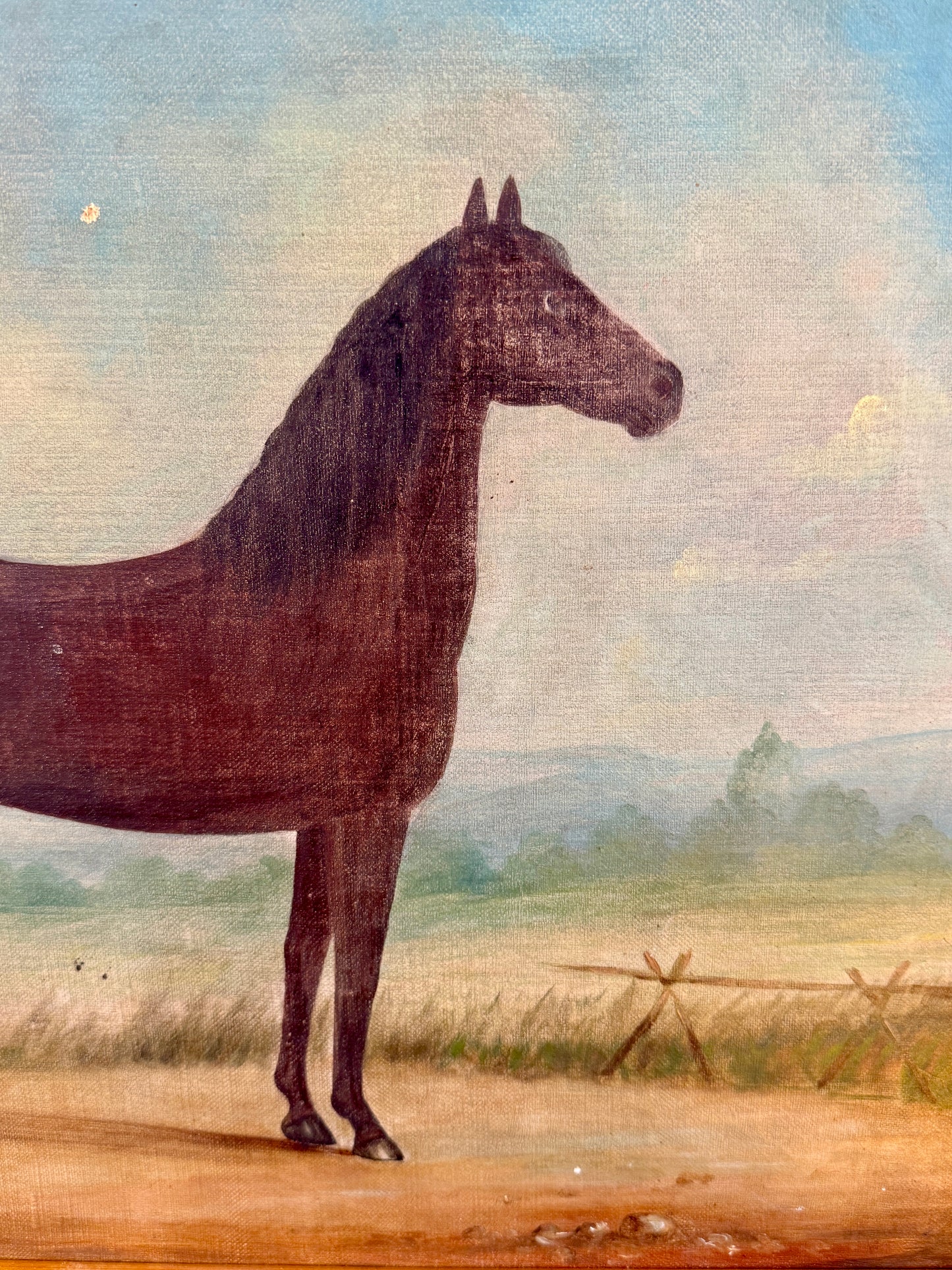 19th Century Horse Equine Portrait Oil Painting in Gold Farme