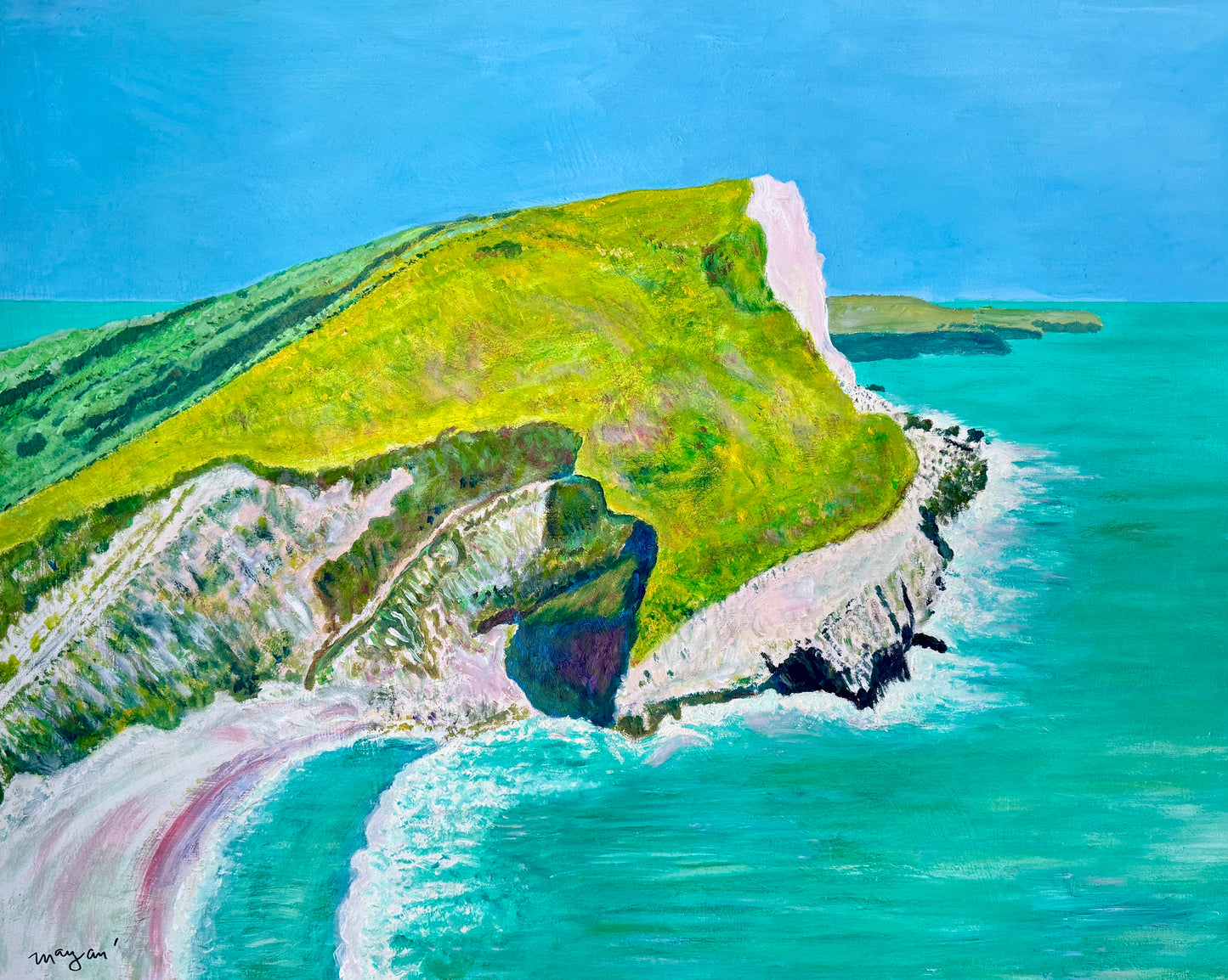 Earl Mayan The Pacific Southern California Coast Seascape Oil Painting in Gold Frame